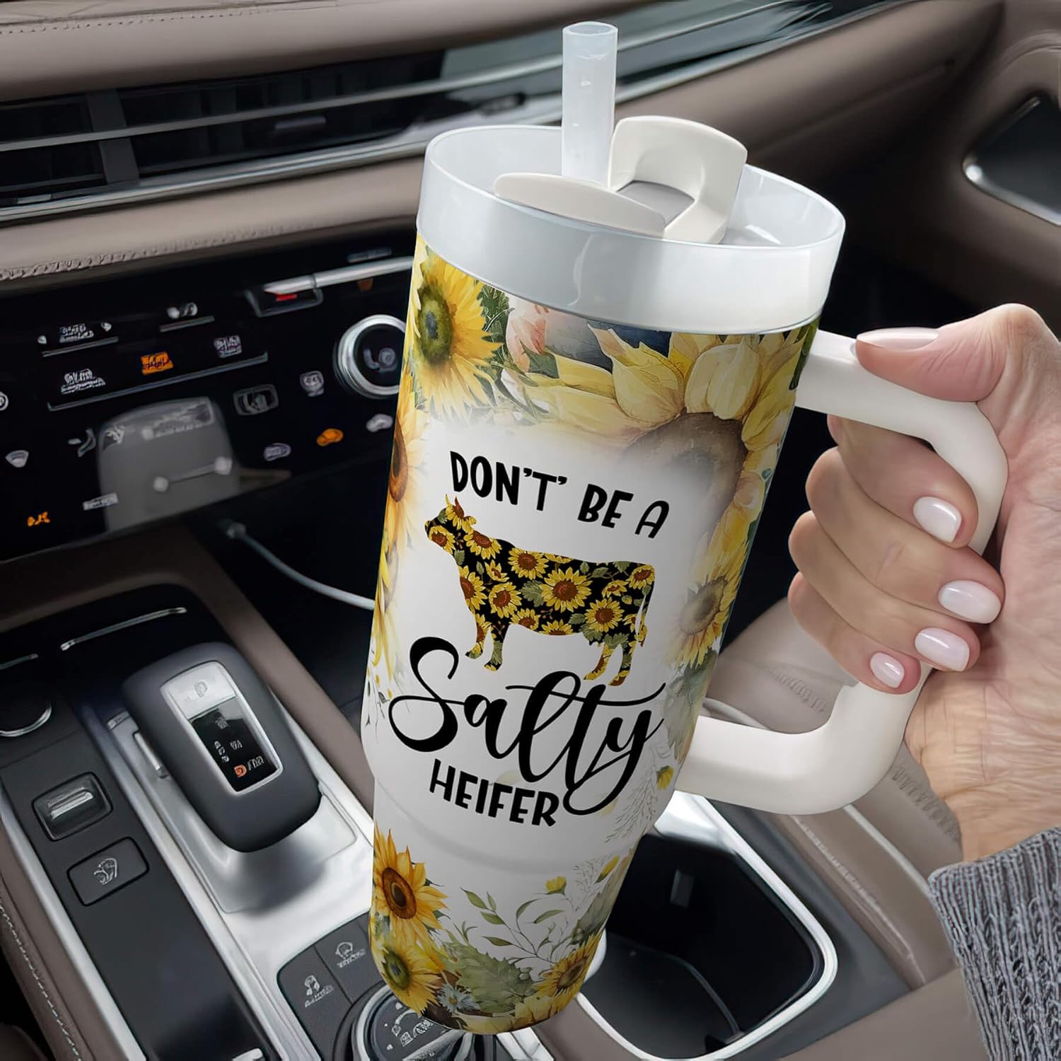 Fancyfams Highland Cow tumbler, 40 oz Stainless Steel Tumbler with Handle Lid and Straw, Cow Gifts for Women Print Mug Cups Lovers Themed Gifts Cute Stuff (Salty 40oz) - Image 3