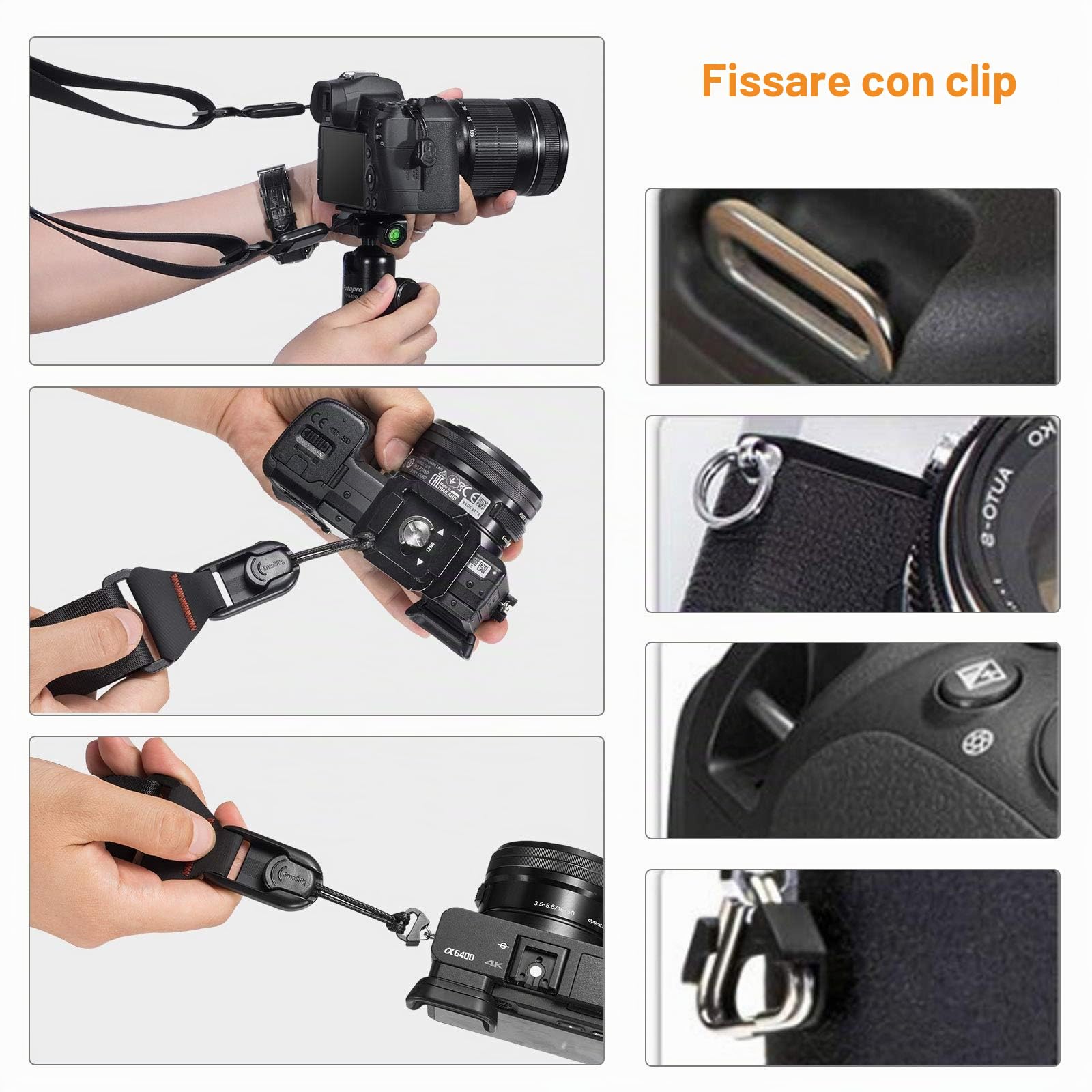 SMALLRIG Tracolla Universale per Fotocamera, Tracolla Regolabile da 110cm a 160cm con Piastra a Sgancio Rapido Connettore Rapid Link per Fotocamere DSLR - 2428