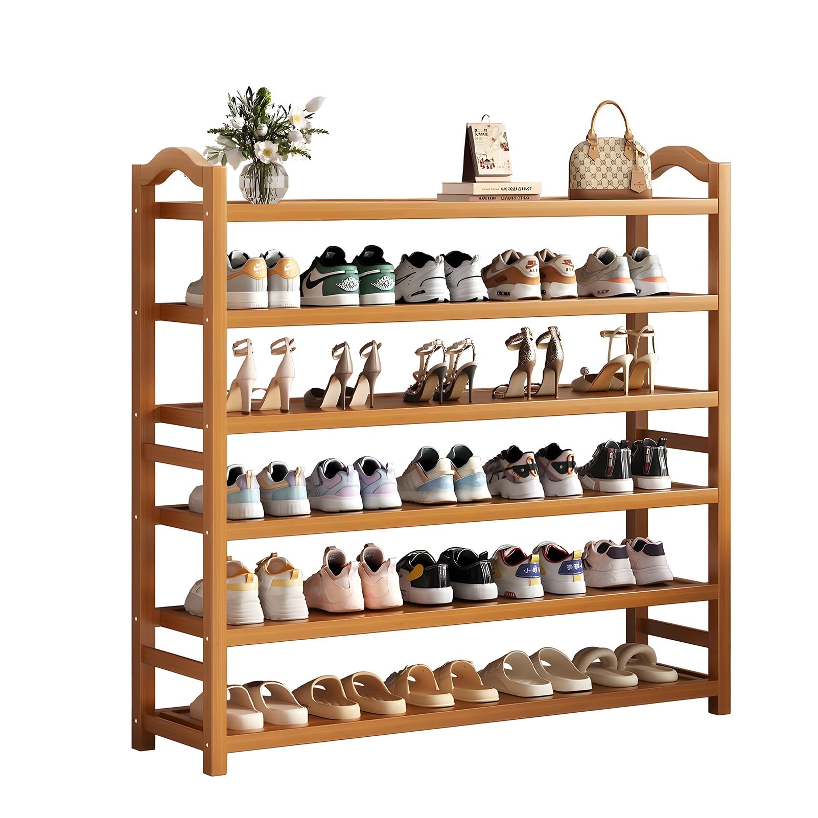 Étagère à chaussures en bambou 6 étages pour optimiser les entrées étroites