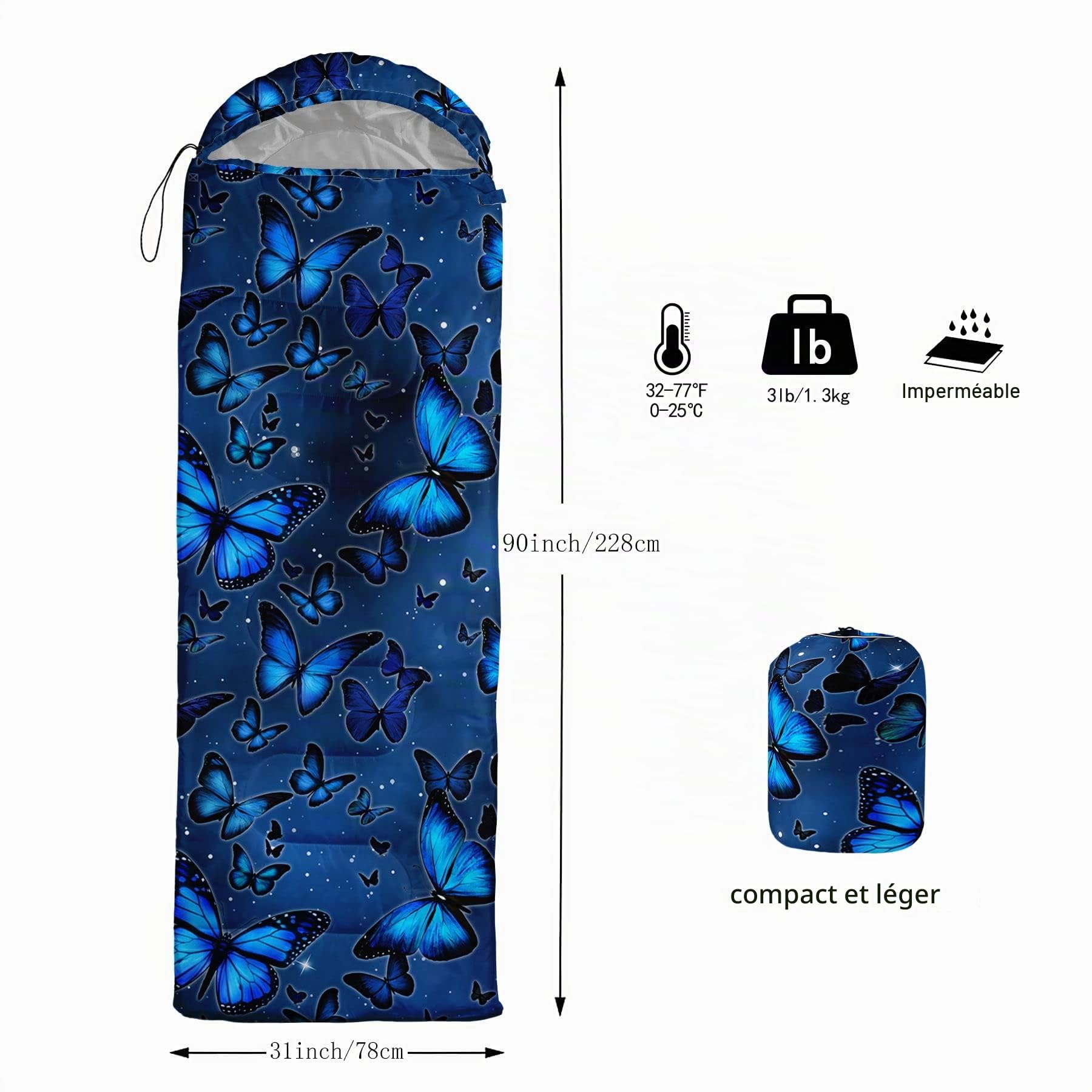 HOSIMA Sac de couchage sarcophage pour adultes, filles, garçons, étanche, pour le camping, la randonnée, l'extérieur, les voyages, la chasse, avec sacs de compression
