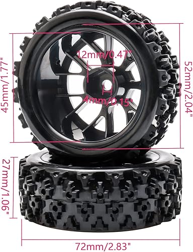 Miniatura 3 de JIUWU 4 unids negro escala 110 RC neumáticos llantas cruce caucho en carretera piezas