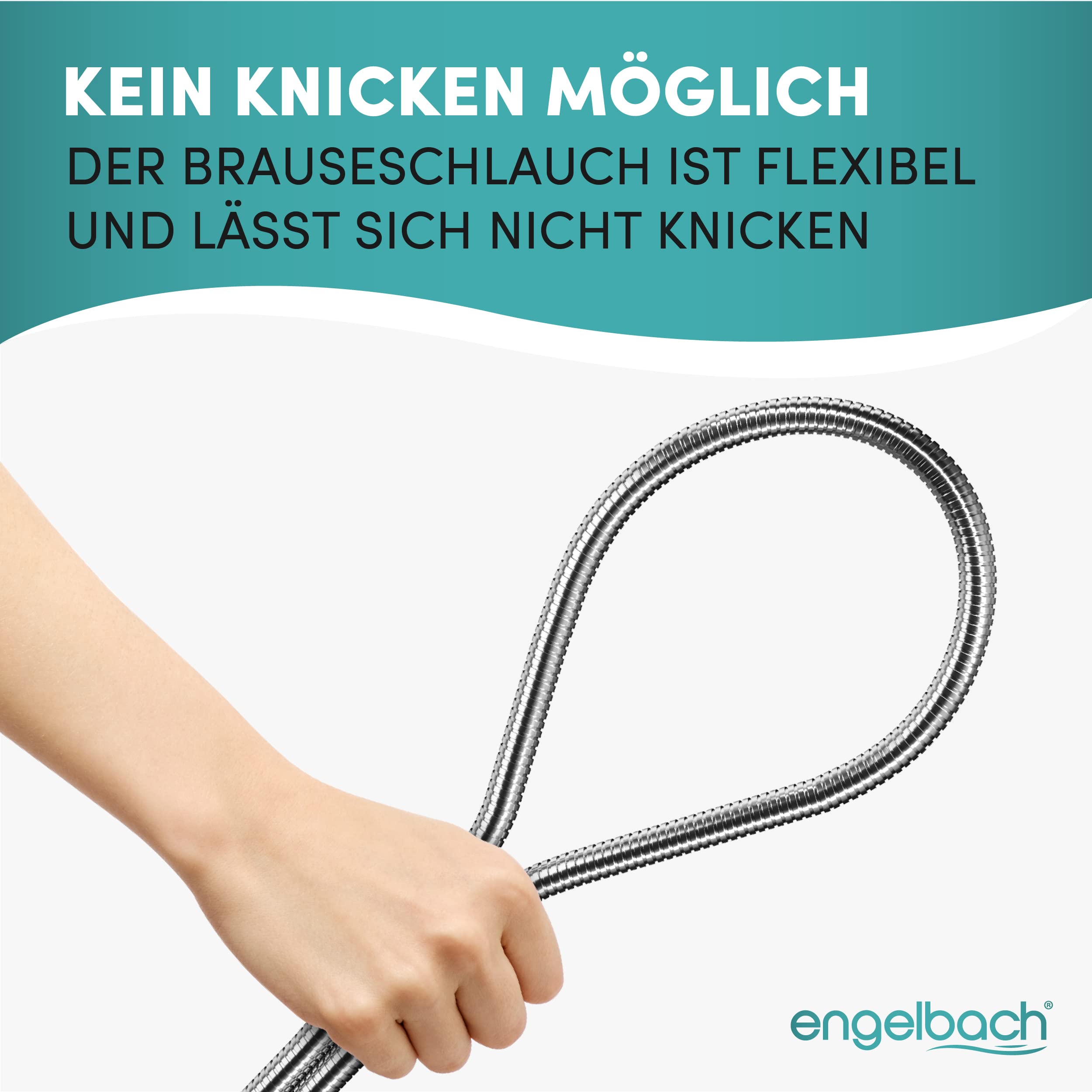 Engelbach® Wąż prysznicowy 1,6 m z podwójnym zabezpieczeniem przed skręcaniem – stal nierdzewna – elastyczny i odporny na zagięcia – uniwersalne przyłącze 1/2” – Made in Germany