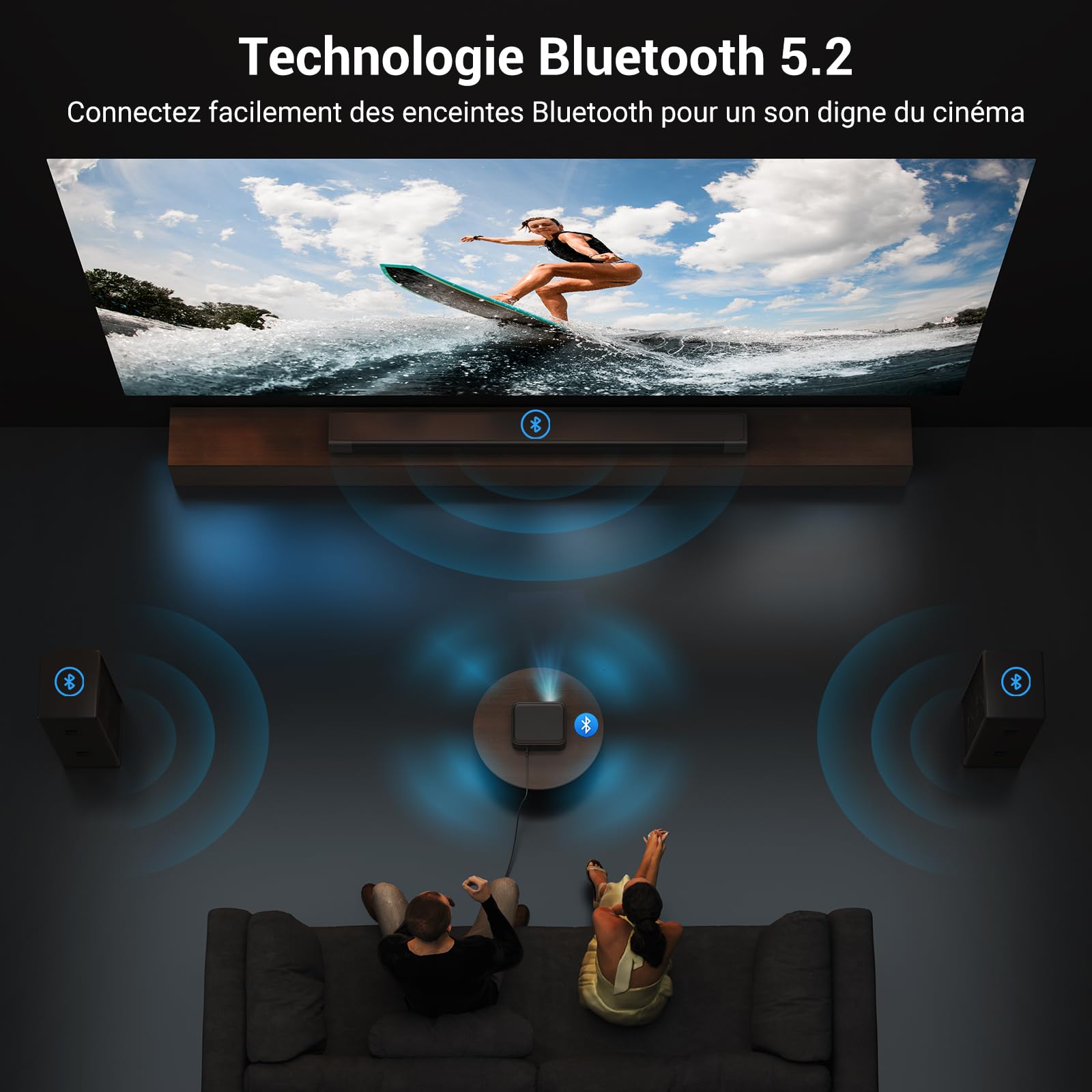 HAPPRUN H11 Vidéoprojecteur 4K Compatible avec Netflix-App, Videoprojecteur avec Haut-Parleur Intégré, Mini Retroprojecteur Compatible Smartphone/HDMI/TV Stick/USB/PS5 pour Maison, Chambre, Extérieur