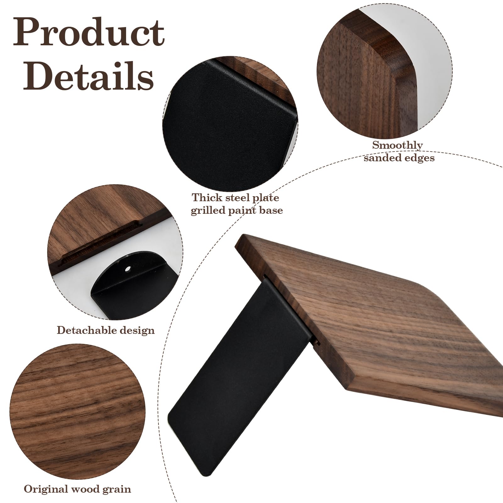 Fermalibri in Legno di Noce Nero 17x12cm, Organizer Portaoggetti per Casa e Ufficio, Supporto per Libri