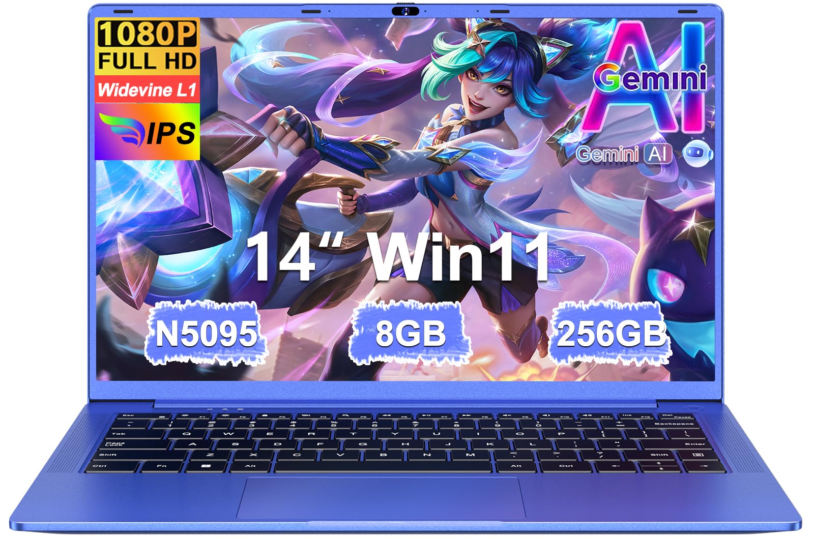 Pc Portatile 14 Pollici Win11 Notebook Celeron N5095 Upto 2,9 GHz Laptop 8GB RAM 256GB SSD TF 1TB LPDDR4 5G WiFi 1920*1080 FHD USB 3.0 Laptop QWERTY Tastiera Film Italiana - Viola Corpo in Metallo
