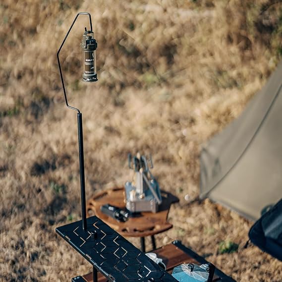 Outdoor Camping Storage Table Includes Lamp Pole Combination Table Multifunctional Lightweight Portable Foldable Table (A)