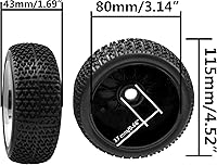 Vista 6 de ShareGoo OD 4.52 pulgadas 1/8 RC Buggy neumáticos de goma con llanta de plástico hexagonal de 0.669 in compatible con Arrma Kyosho Exceed RC Traxxas