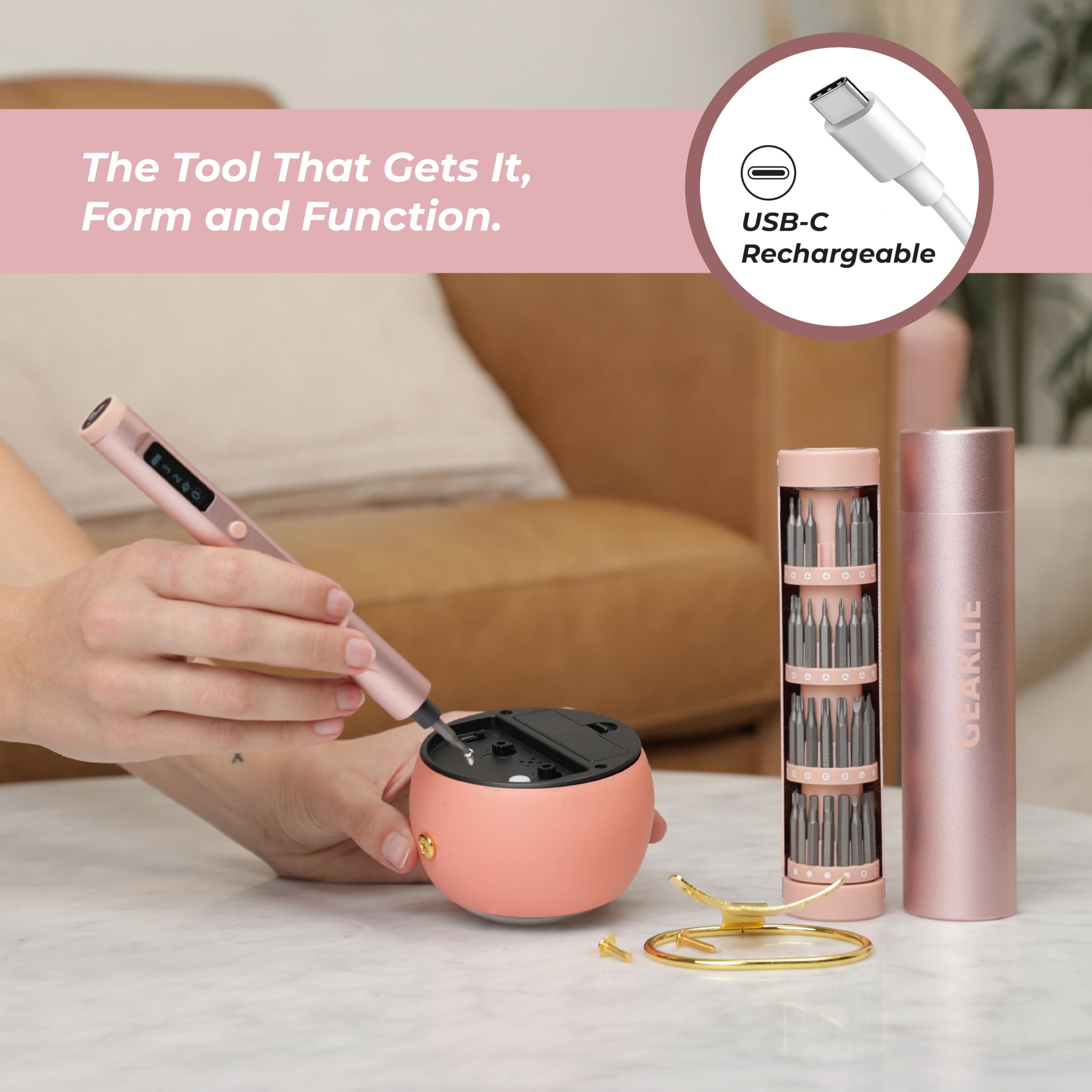 Kit di cacciaviti elettrici di precisione, cacciavite ricaricabile resistente + 62 punte magnetiche in custodia da viaggio in alluminio satinato, grazioso e pratico, set di attrezzi da donna