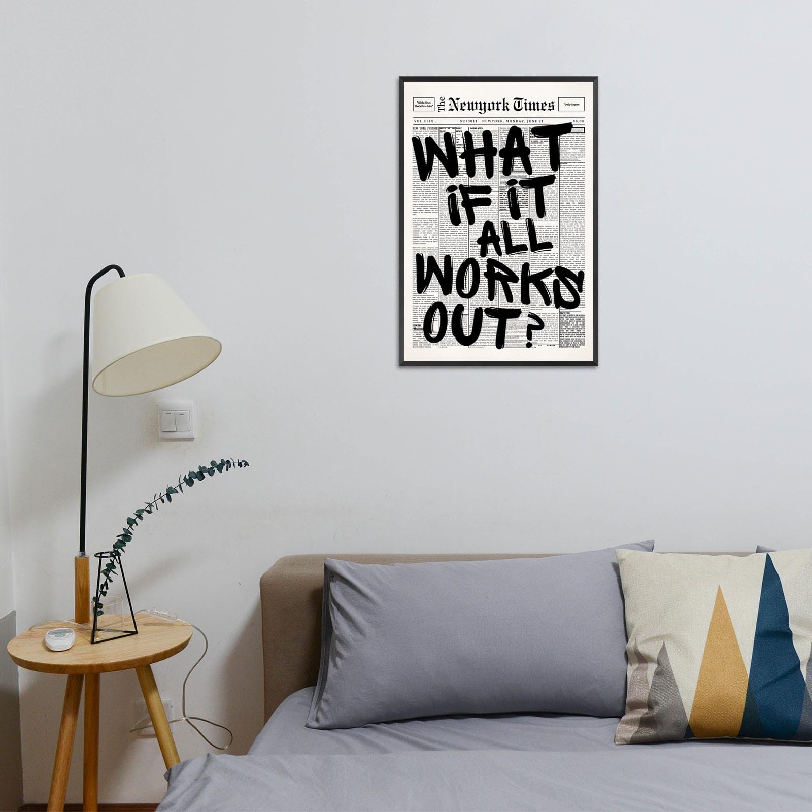 Unframed Black And White Newspaper Canvas Posters What If It All Works Out Wall Art Positive Affirmations Inspirational Quote Prints Painting For Living Room Bathroom Wall Decor 8x12in — view 8