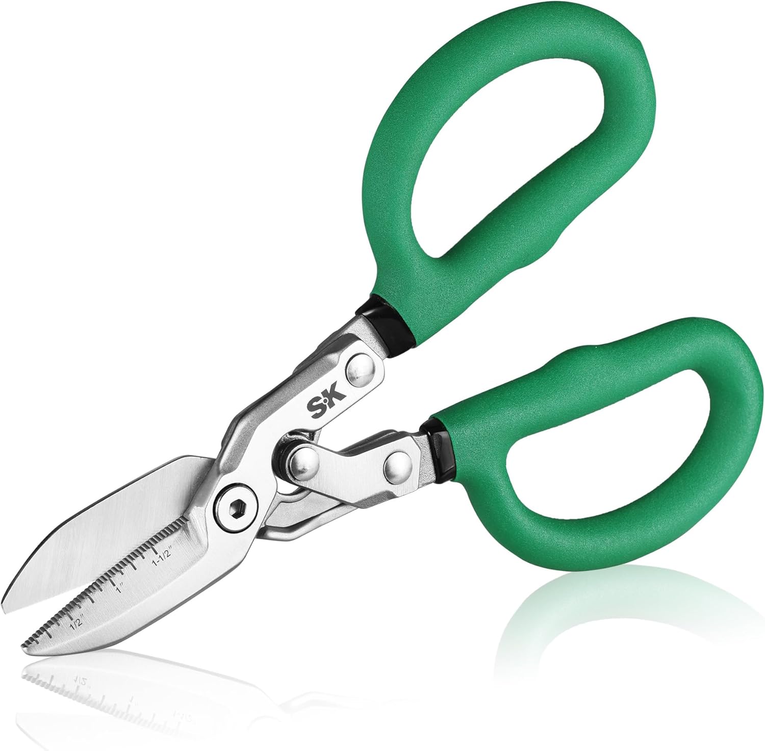 SK 8" Compound Action Tin Snips, Metal Shears with Forged Blade, Heavy Duty Metal Cutter Scissors, Ergonomic Handle for Comfortable Grip