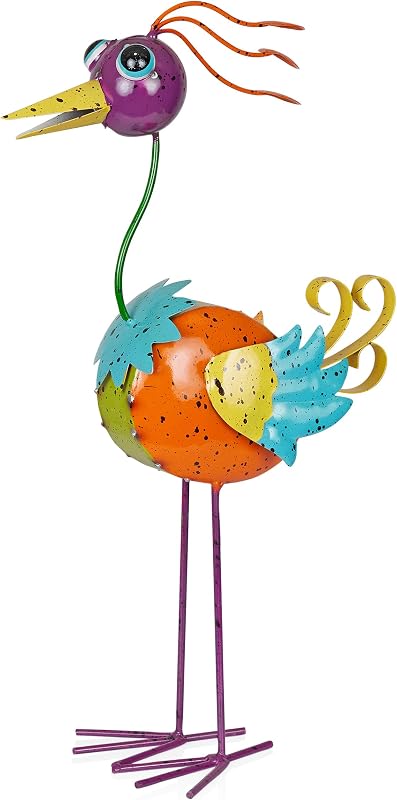 LAZ328HH Decoración de pájaro arco iris de metal peculiar, estatua de animal para patio, césped y jardín, 21" H, multicolor