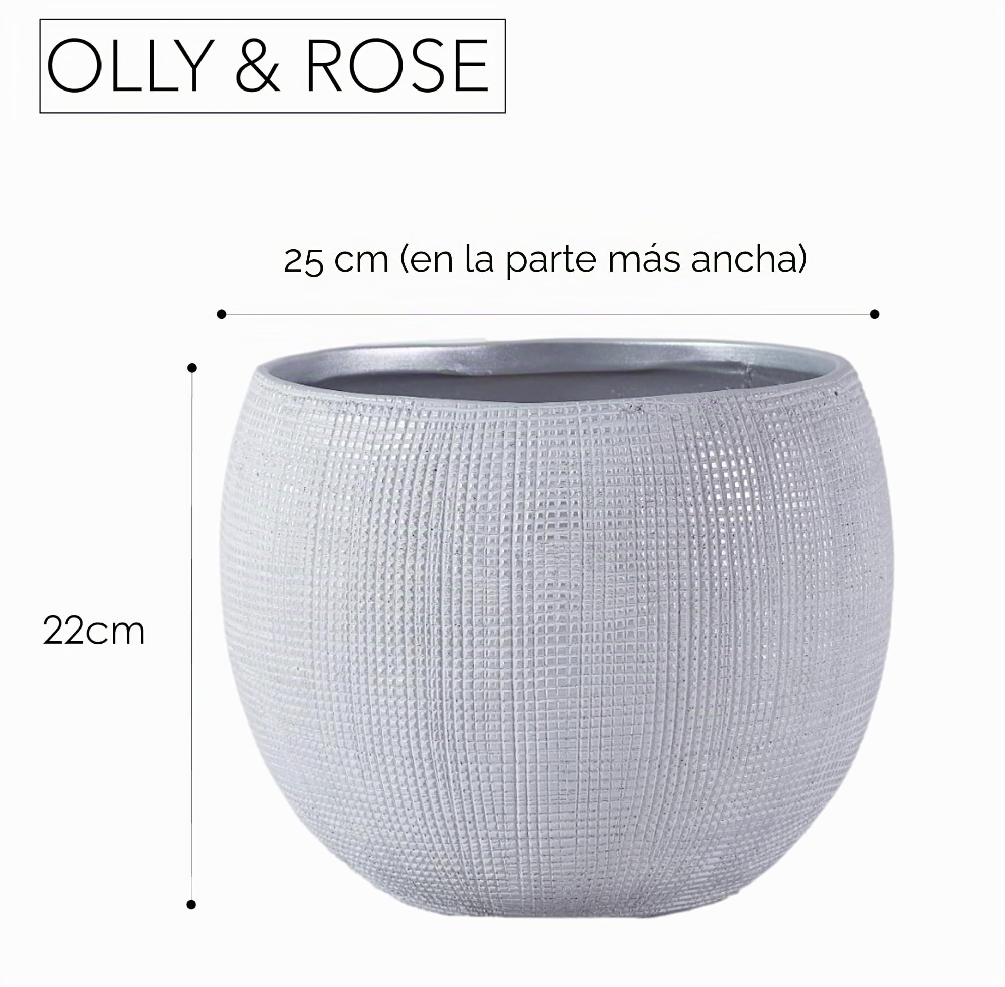 Olly & Rose Barcelona - Macetas de cerámica de color gris claro, 25 cm, macetas grandes para exteriores e interiores, macetas grises