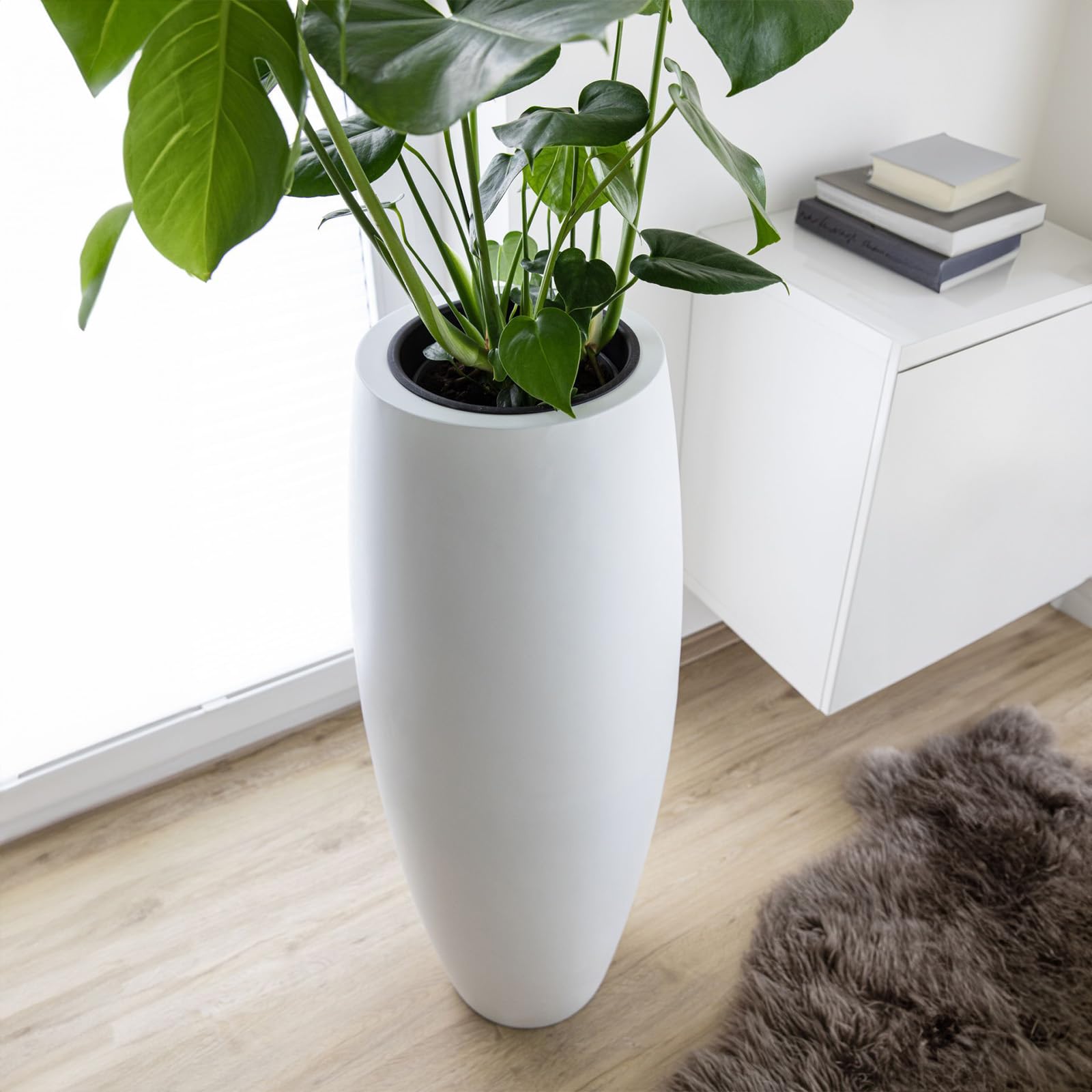 VIVANNO Pflanzkübel Bodenvase Fiberglas Magnum Weiß Matt - 80x23