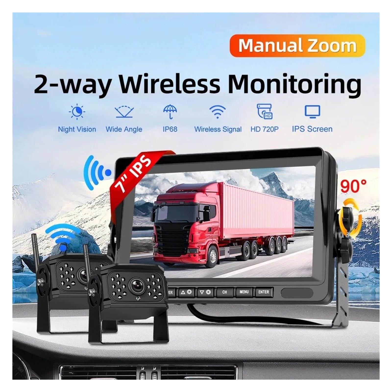 Cámara Aparcamiento Cámara Marcha Atrás Coche Inalámbrica Monitor Pantalla IPS HD Universal 7 Pulgadas con 2 Funciones Grabación Vídeo Cámaras Traseras 1080P Camara Marcha Atras