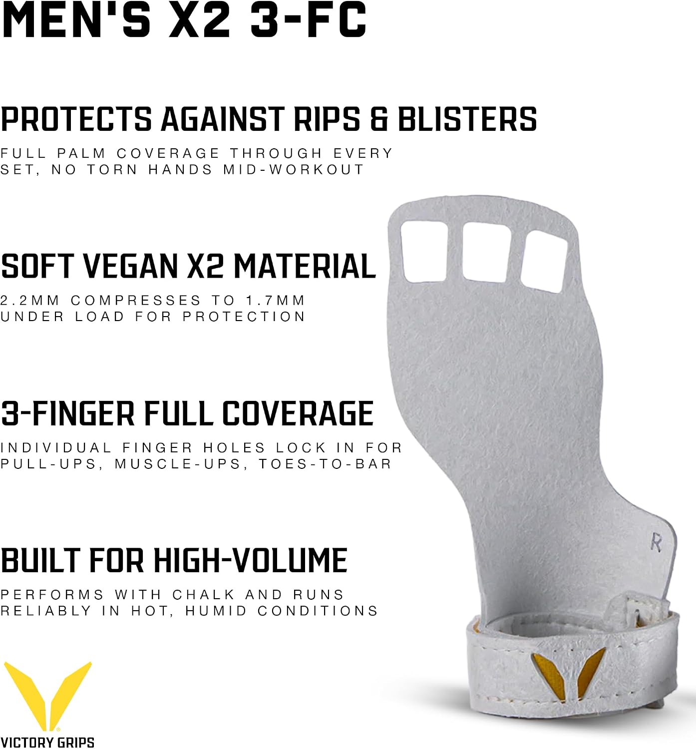 Victory Grips X2 Hand Grips for Cross Training & Gymnastics – 3 Finger Full Coverage Palm Grips with High Protection Vegan Material and Wrist Wrap Support – 1 Pair image 2