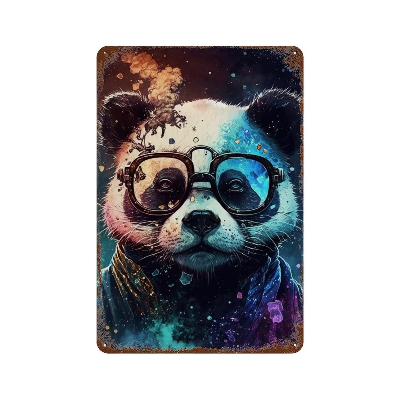 Galactic Panda with Glasses 11.8"x7.9" Vintage Metal Tin Sign, Shabby Chic Decor for Office, Studio And Wall Decor