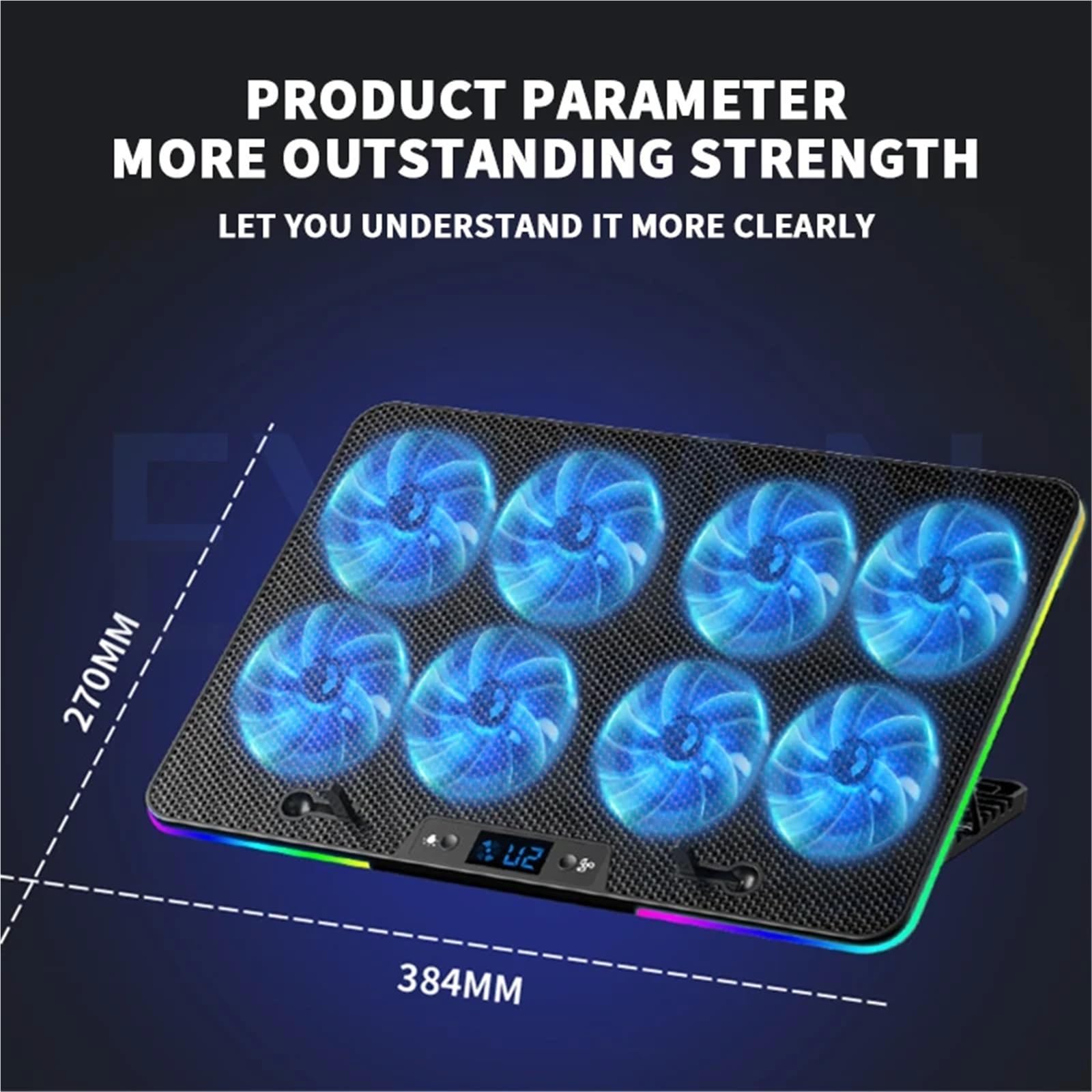 dispositivo di raffreddamento del portatile Supporto Di Raffreddamento Gaming Laptop Velocità Regolabile Dispositivo Di Raffreddamento Del Computer Schermo LED RGB Tappetino Di Raffreddamento Ventilat