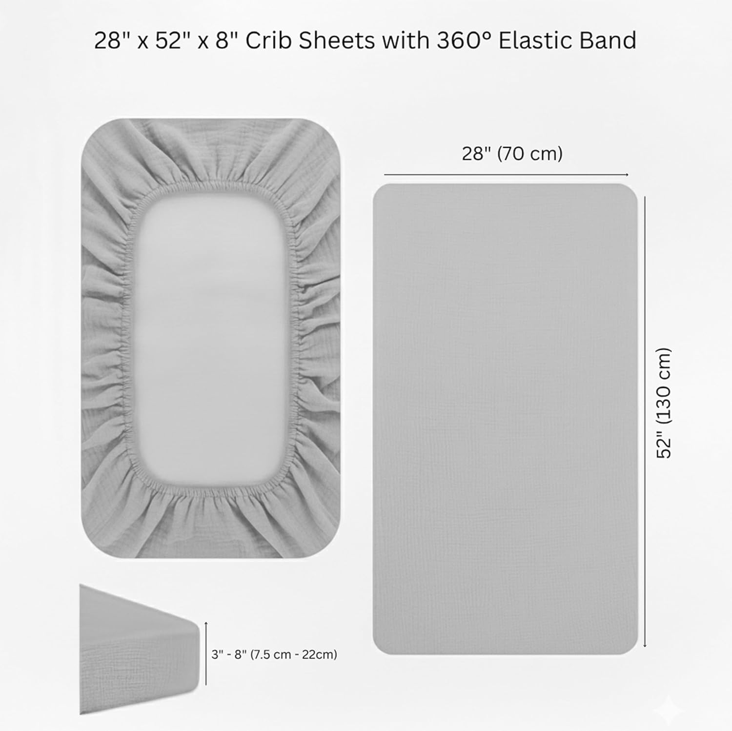 Salt Earth 100% Organic Cotton Muslin Standard Fitted Crib Sheet,52"x28", 2 Pack Soft Breathable Natural Cotton Sheets Baby Mattress Bed Sheets, No Slip Neutral Baby Crib Sheet (Beige & Silver) - Image 9