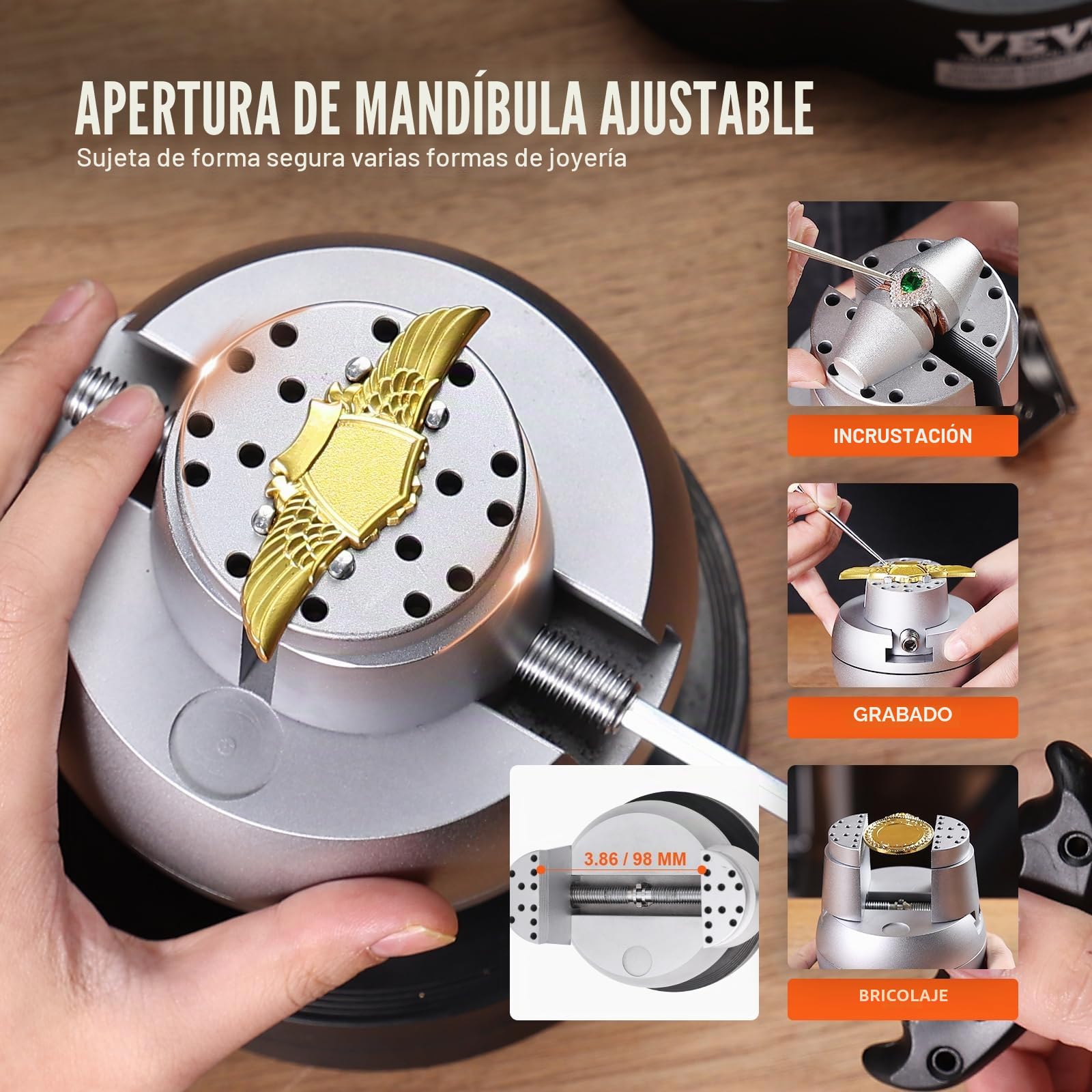 VEVOR Tornillo de Banco de Bolas para Grabador 127 mm, Base Giratoria de 360° Tornillo de Banco, Mandíbula Ajustable con 69 Accesorios, Herramienta de Ajuste de Grabado para Joyería de Precisión