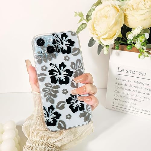 Miniatura 3 de Lovmooful Funda compatible con iPhone 15, bonito diseño transparente de flores de hibisco con estampado floral para niñas y mujeres, TPU suave a