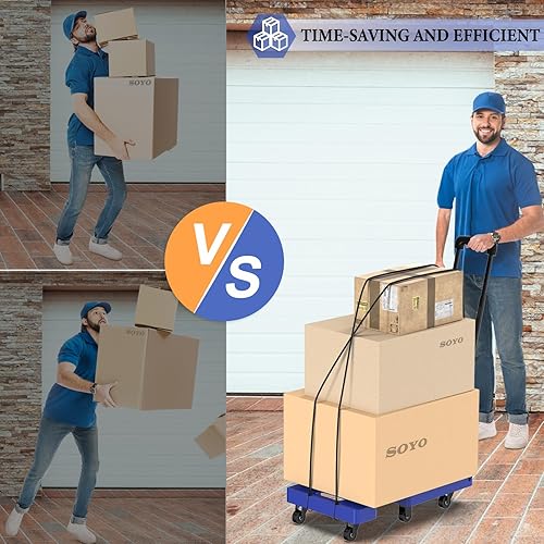 Miniatura 6 de SOYO Camión de mano plegable, carrito de mano resistente de 500 libras, carrito de equipaje plegable portátil de 6 ruedas con 2 cuerdas elásticas