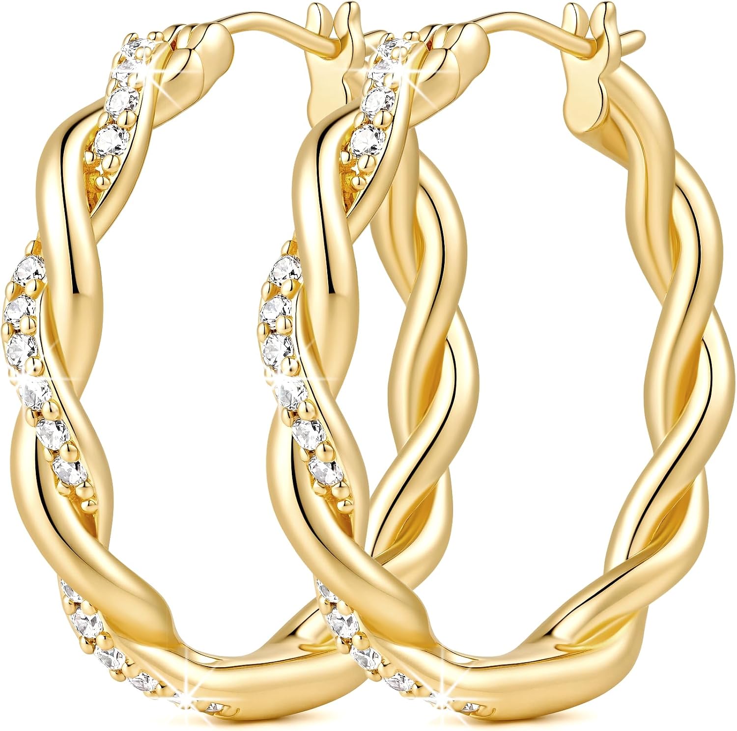 Gold Hoop Earrings 14K Gold Earrings for Women Gold Hoop Earrings for Women Hoops Romantic Woven Shape with Cubic Zirconia Hoops Earring for Womens 29 * 4mm