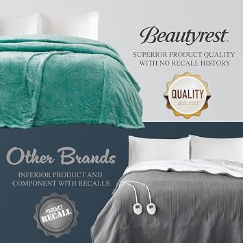Beautyrest Heated Throw- Fast Heating Electric Blanket, 60x70 Aqua