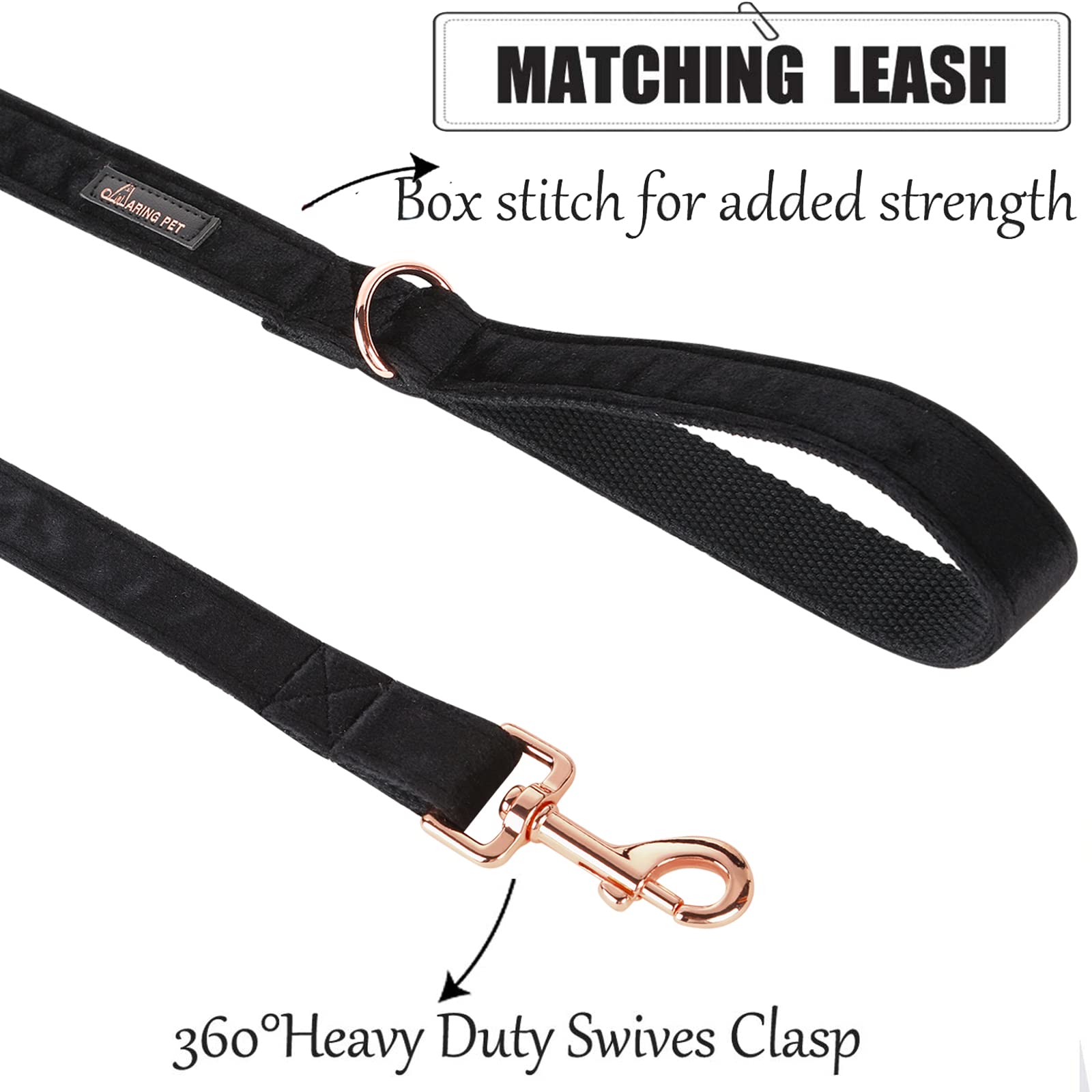 ARING PET Velvet Dog Leashes & Collars, Handmade Strong Black Velvet Walking Leash for Small to Large Dogs