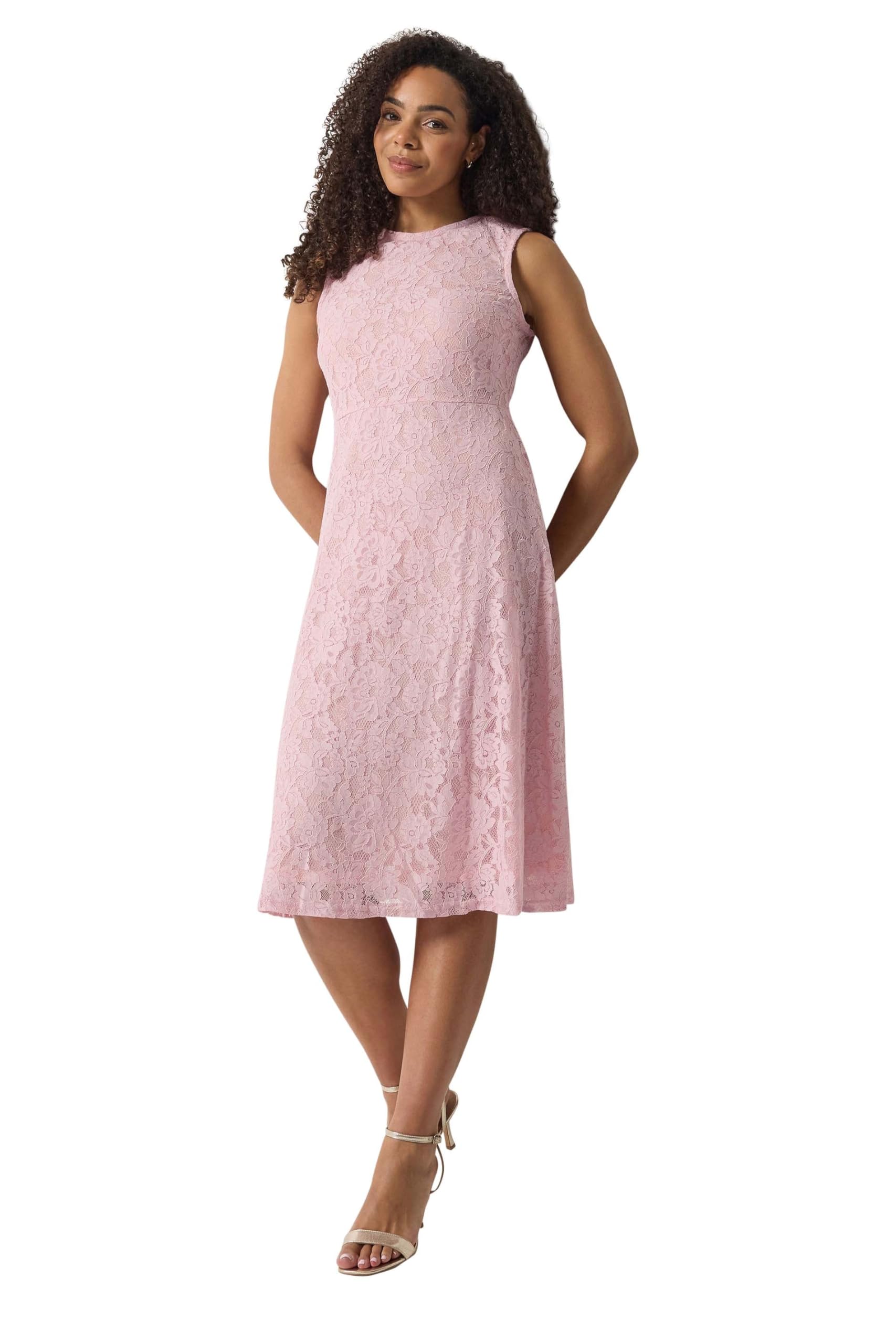 M&Co Women's Lace Skater Dress in Light Pink | Size: 8