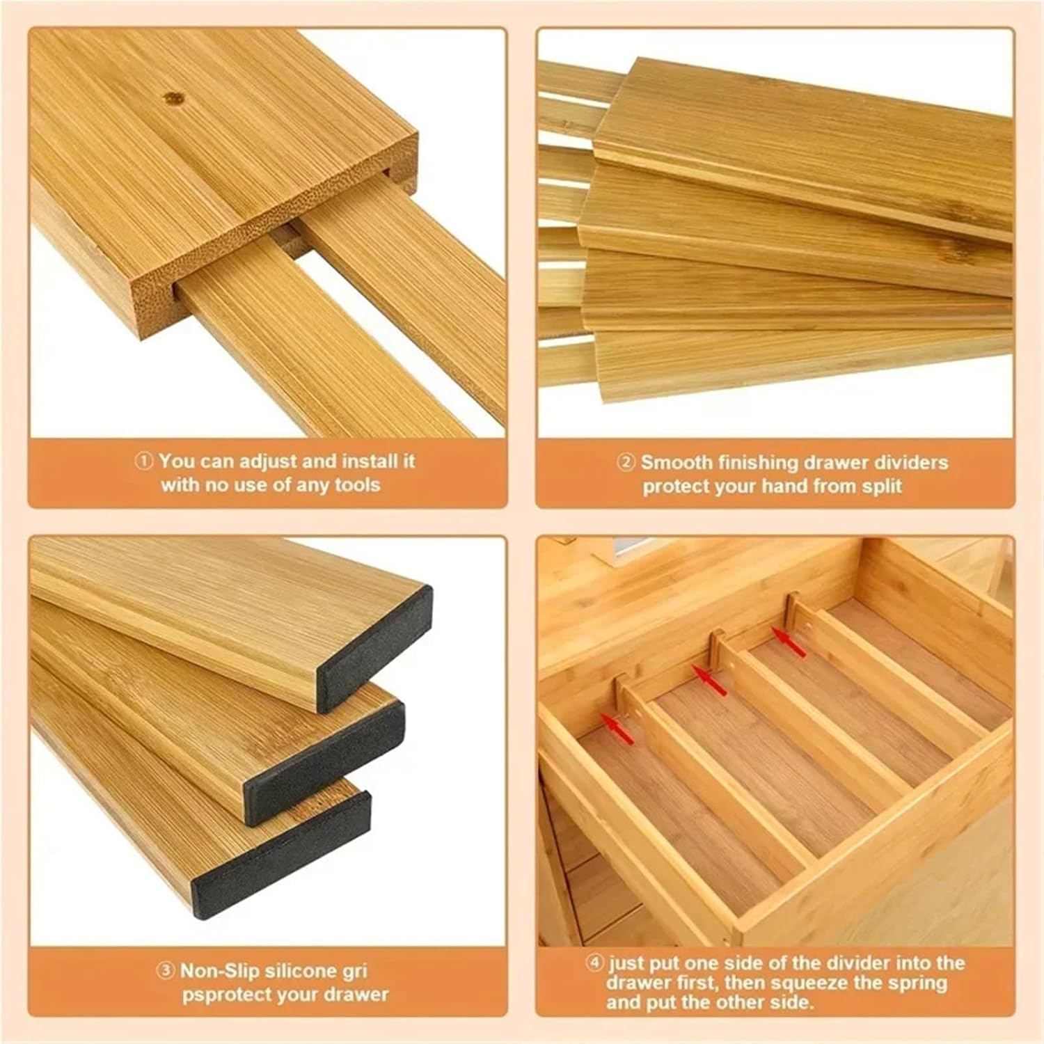 4Pcs Drawer Dividers Organizers Adjustable Expandable Spring Loaded Separators For Kitchen Bedroom Dresser For Clothes(L)