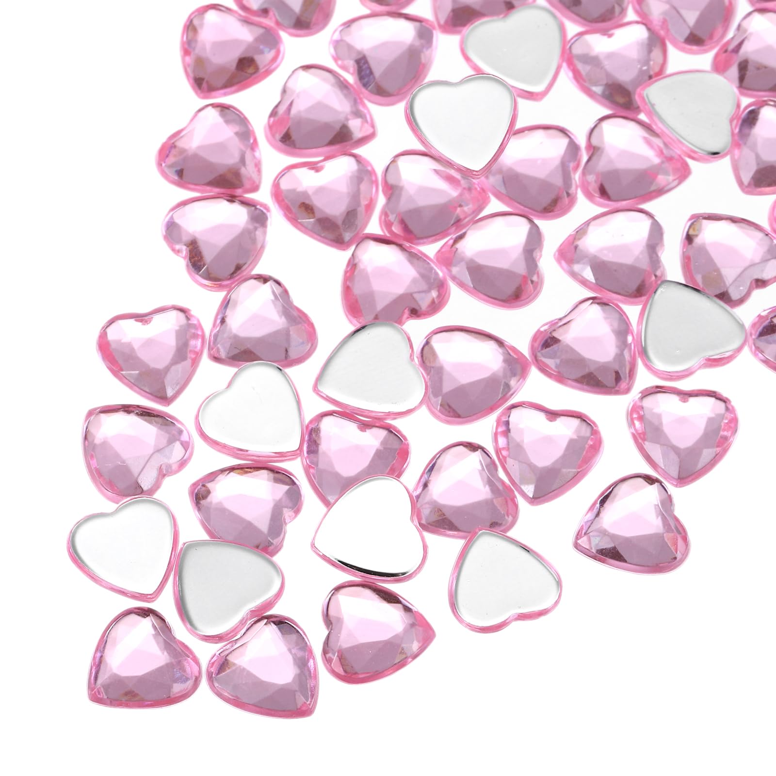 sourcing map 100 Pcs Acrylic Heart Rhinestone, 8mm Flat Back Plastic Gems Jewelry Stickers for Craft Bead Face Painting Costume Jewelry Making, Light Pink