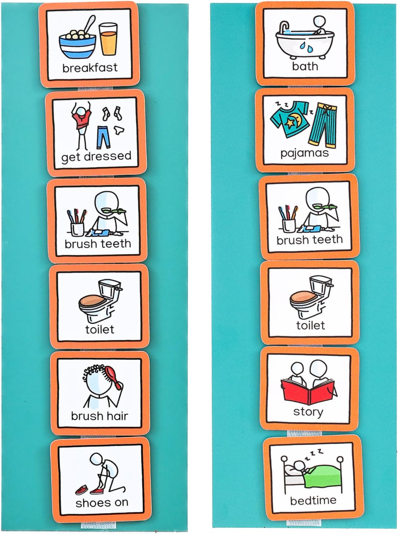 Morning and Bedtime Routine Chart with 12 visual symbols pecs cards by Create Visual Aids to support routine, transition for children, autism, aspergers, ADHD, speech and language delay.