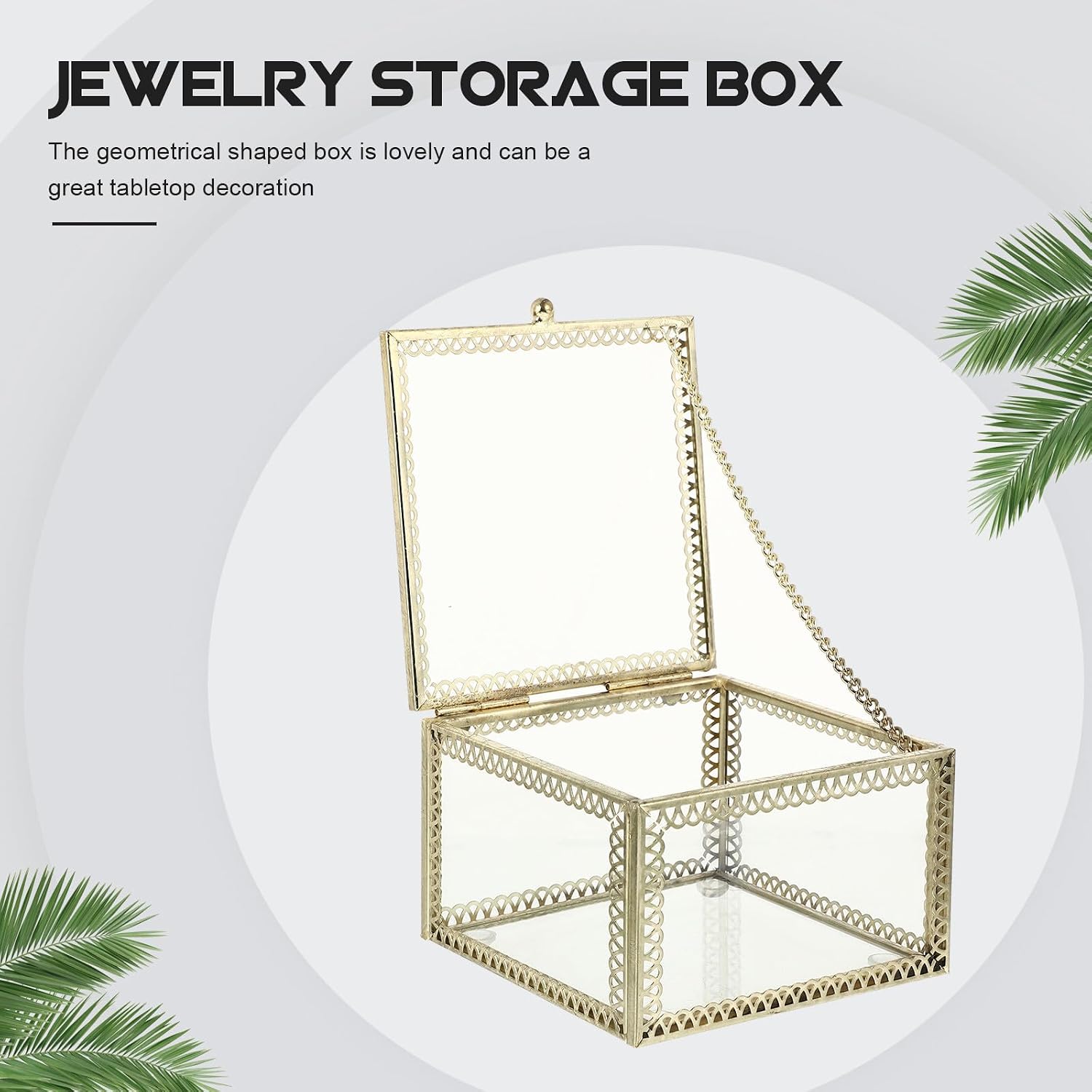 Luxury Hollow Lace Acrylic Jewelry Organizer Box, Metallic Square Decorative Jewelry Wrapping Case with Earrings Holder for Desktop Storage and Display image 3