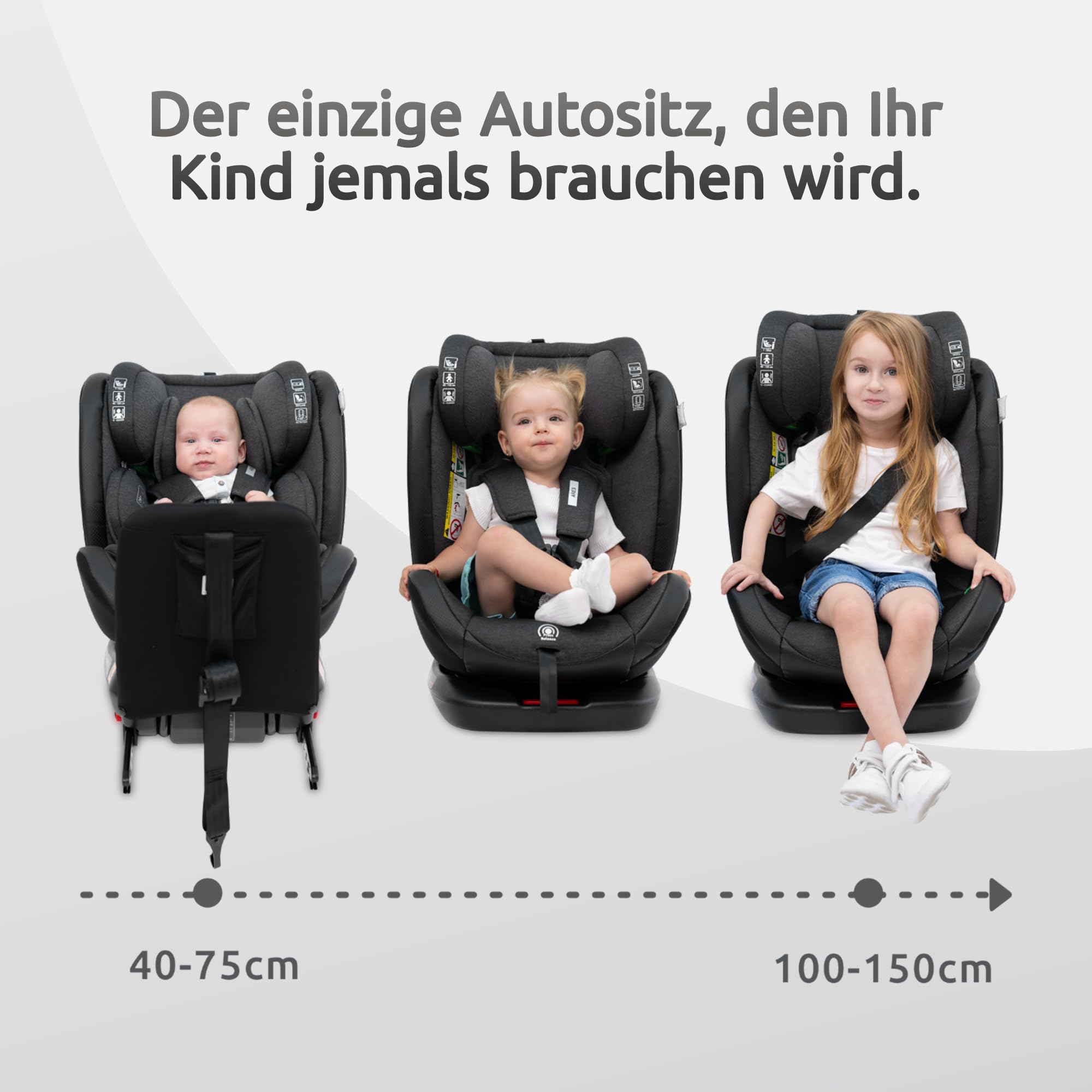 Lorelli Auto Kindersitz Ares mit Isofix, 360 Grad drehbar, (0-36 kg) Mitwachsender Autositz i-Size 40-150cm - Gruppe 0+/1/2/3, Babysitz ab Geburt, 5-Punkt-Gurt, Einstellbare Kopfstütze, grau