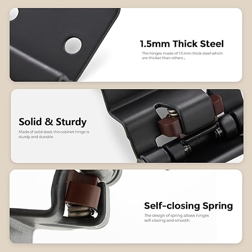 Miniatura 3 de Paquete de 50 25 pares de bisagras negras para gabinete, bisagras de gabinete de cocina de 38 pulgadas, bisagras semiocultas, bisagras de puerta de