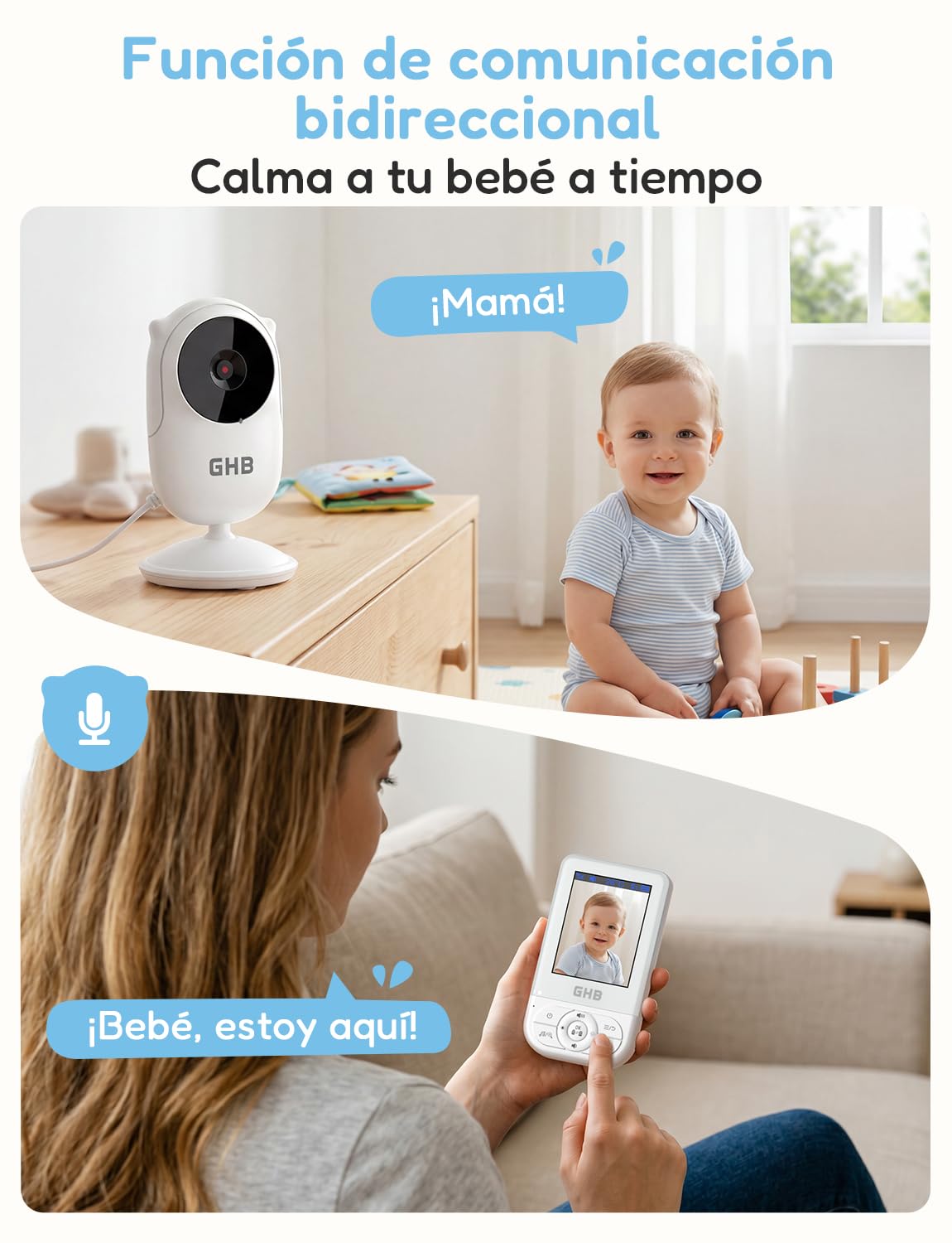 GHB Camara Vigilancia Bebe Vigilabebes con Camara de Pantalla 2.8" HD