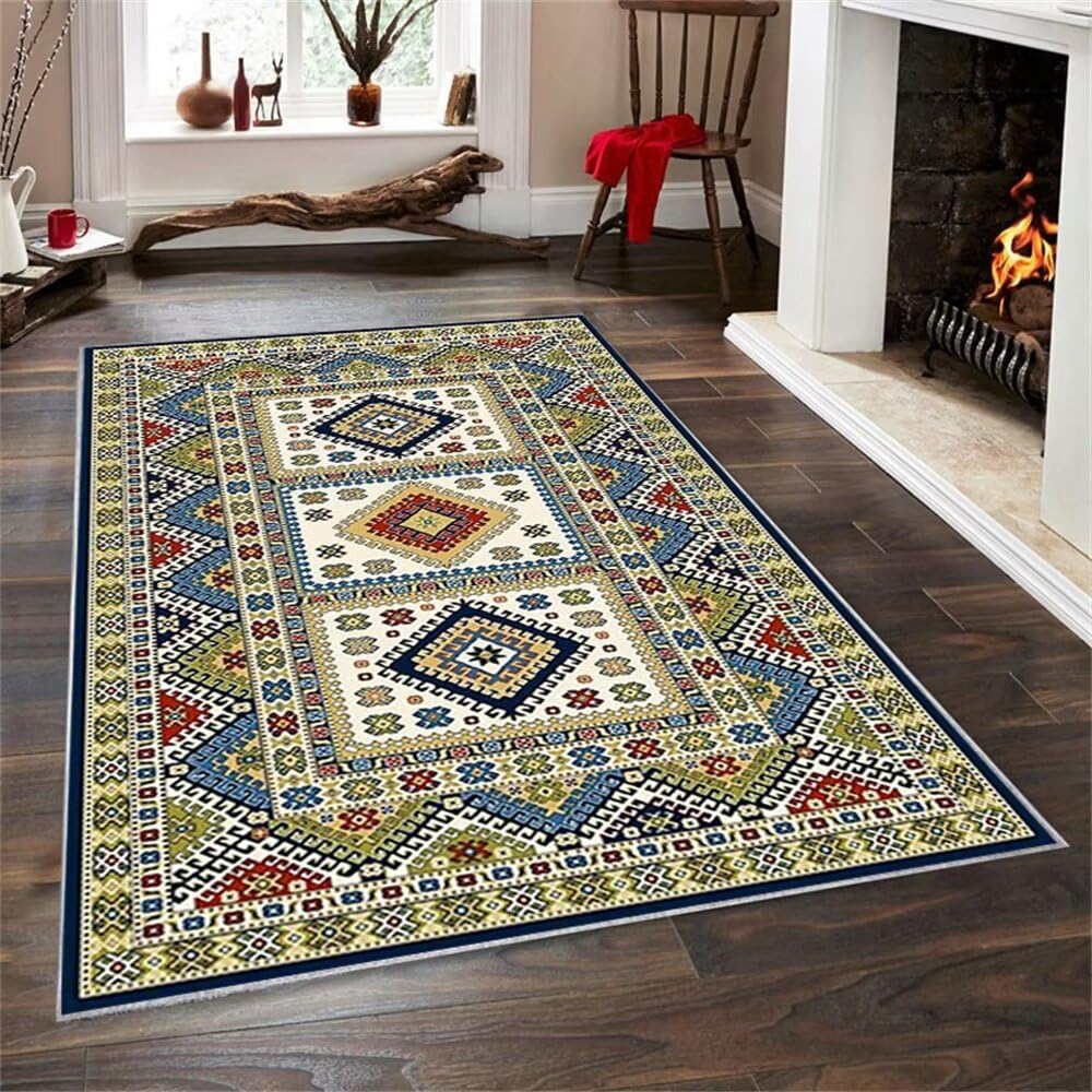 Tapis de salon lavable pour dressing et chambre ado au motif géométrique rétro
