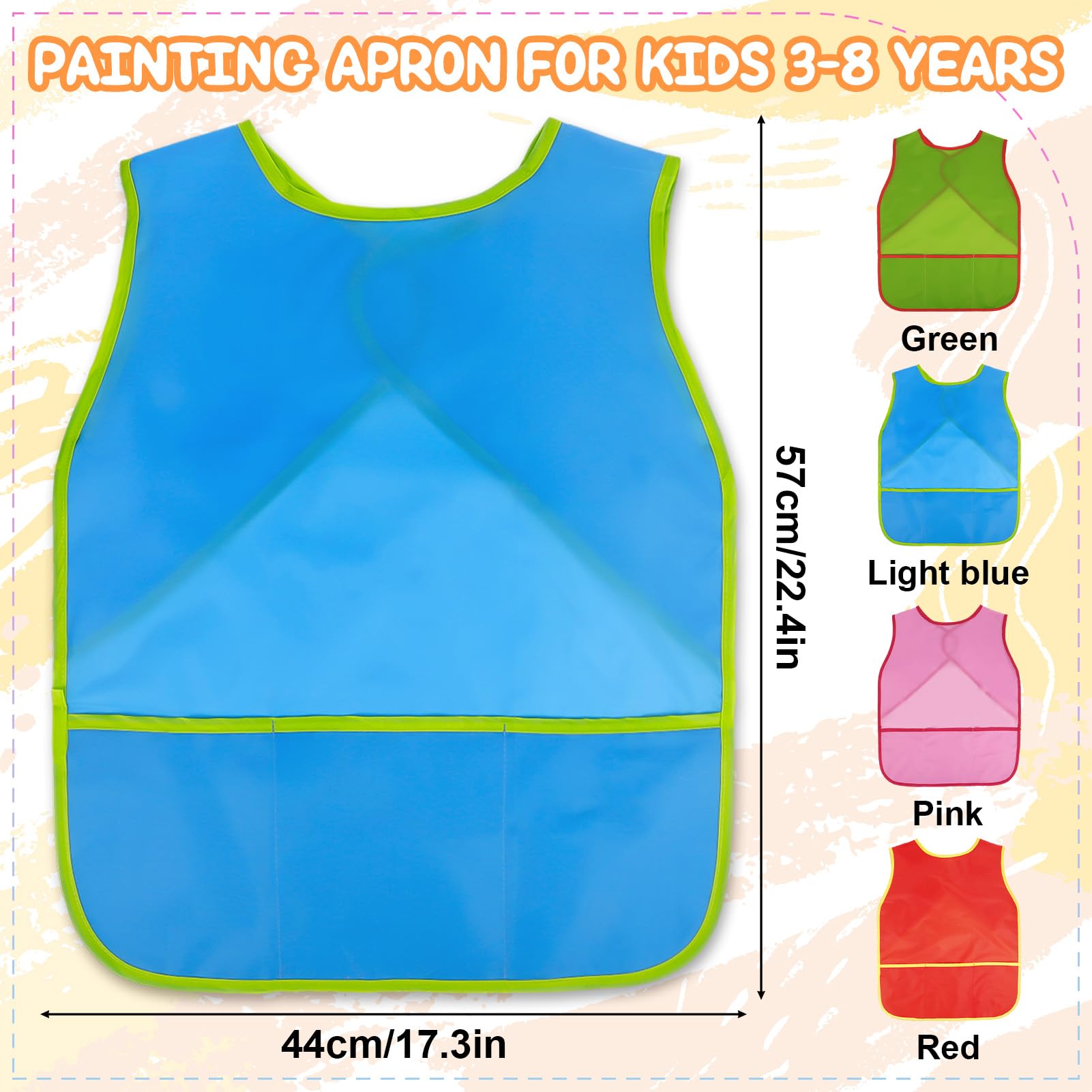 ViEinkaufen 4 delantales de pintura para niños, batas de artista, impermeables, sin mangas, con bolsillos para niños de 3 a 8 años, regalo para manualidades y cocina