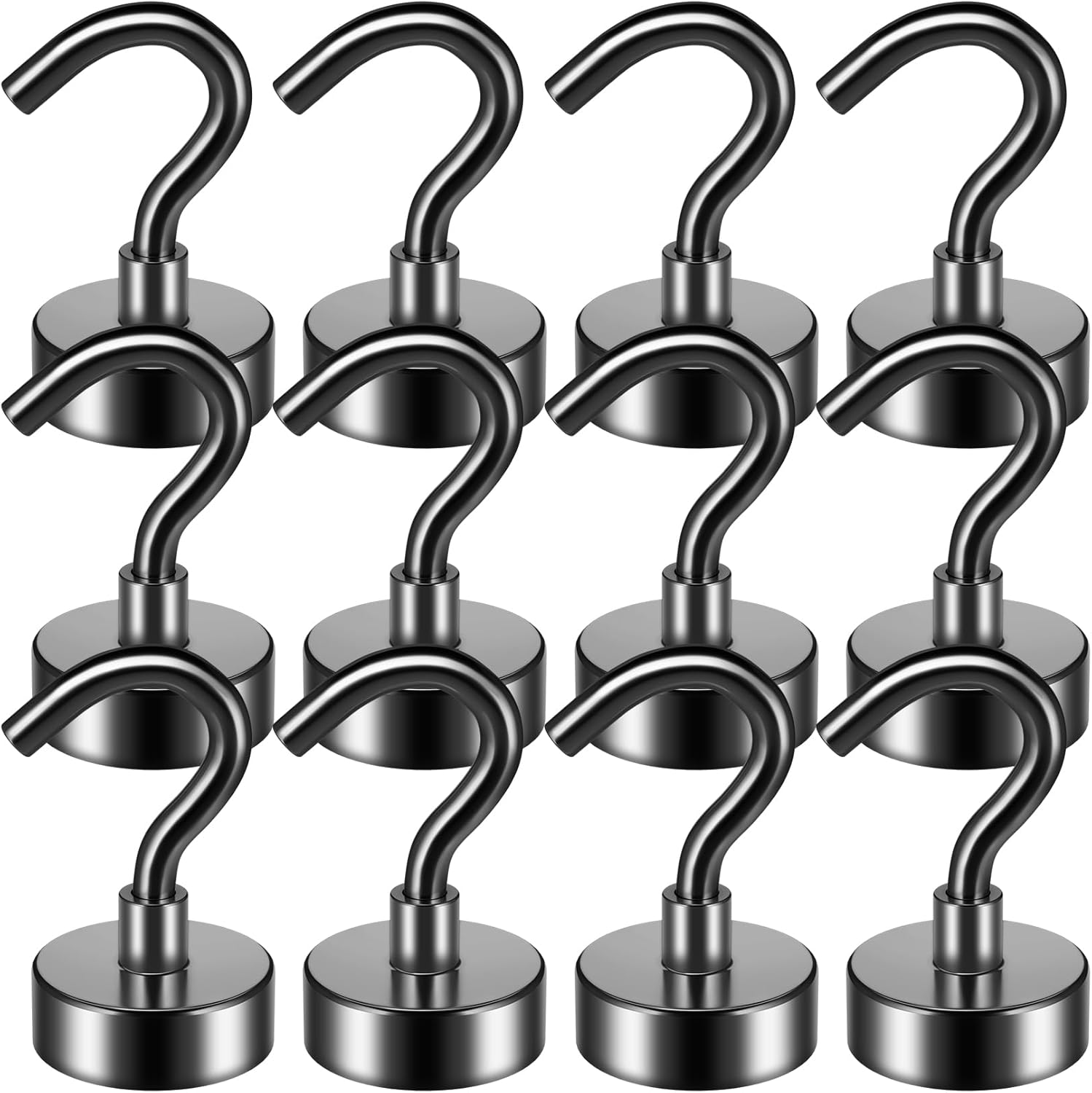 FINDMAG 12 Pack Black Magnetic Hooks 28LBS Neodymium Magnet Hooks (28lbs+ Magnetic Hooks, 12 Pack) Thumbnail