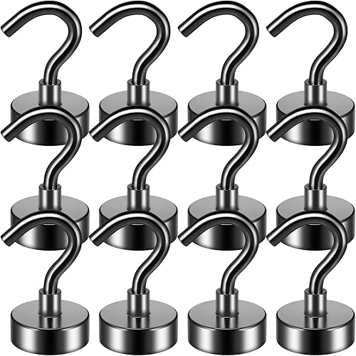 Vista 36 de FINDMAG Paquete de 16 ganchos magnéticos, ganchos magnéticos de neodimio negro, ganchos magnéticos fuertes de 30 libras para colgar, imán