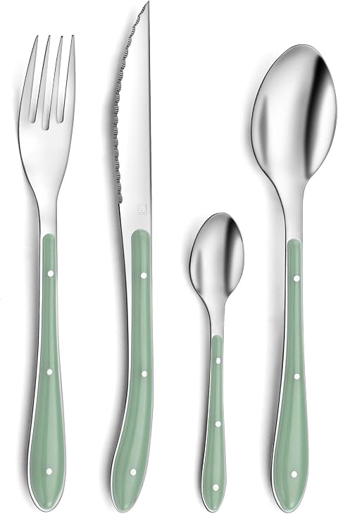 Amefa 1-2-3 S24 Cubiertos INOX+PP Bistro, Acero Inoxidable, Verde Aguamarina