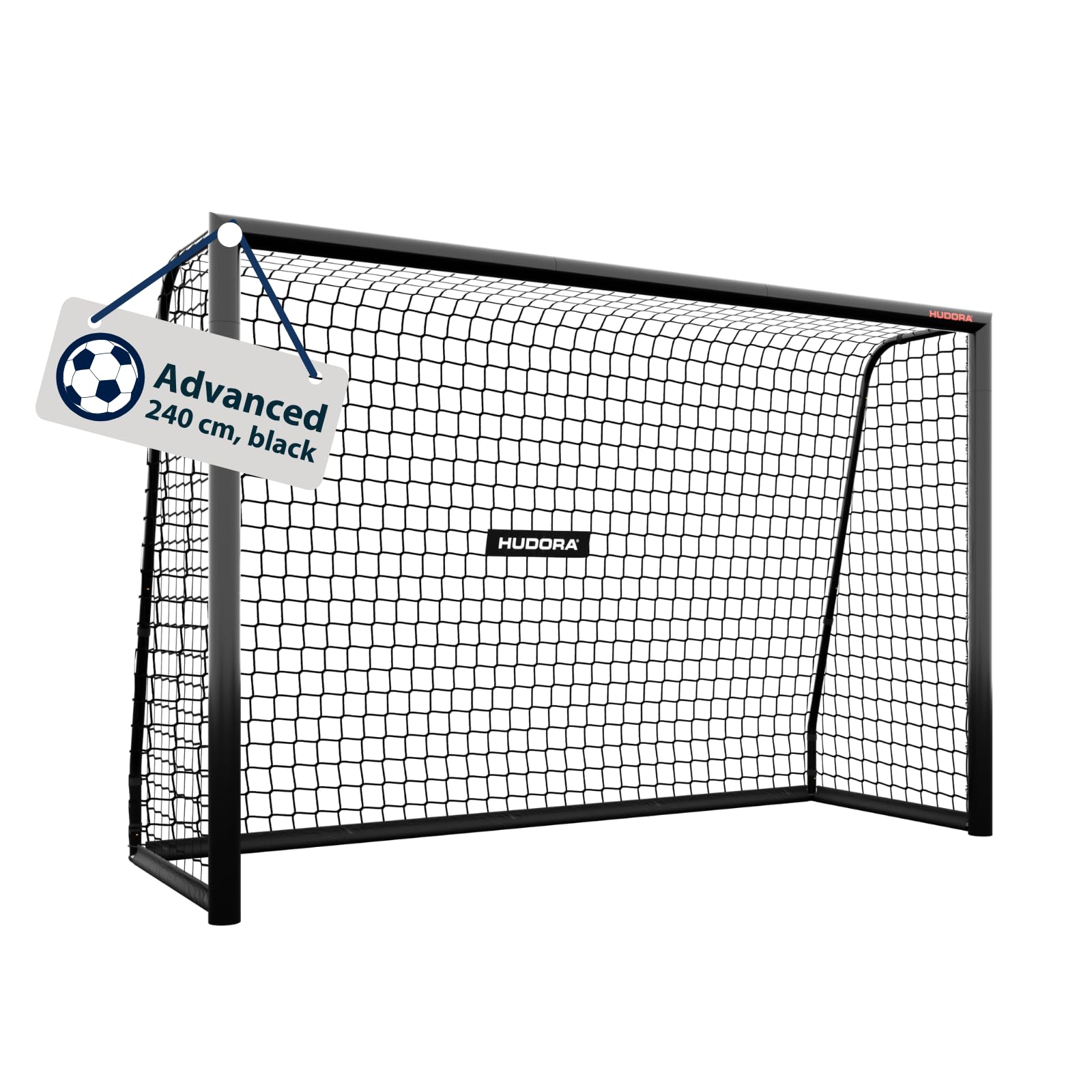 HUDORA Fußballtor Advanced – Outdoor Fußballtor mit robustem Stahlrahmen und wetterfestem Netz – schneller Aufbau Dank klick-System – stabiles Tor für Kinder, Jugendliche & Erwachsene – schwarz