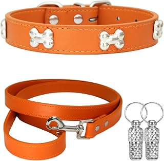 Collar and leash dog collar leather dog collar with metal bone decoration suitable for small medium dogs and cats