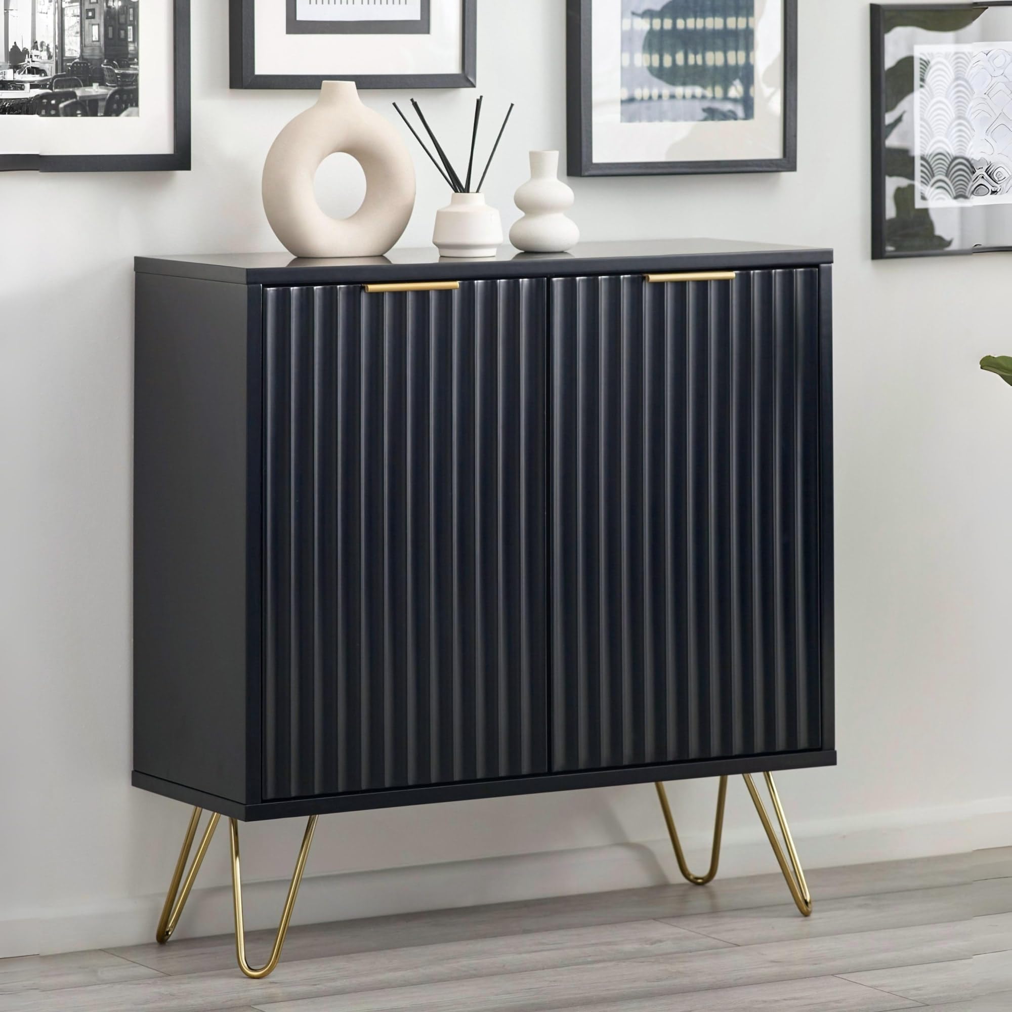 Julian Bowen Murano Black and Gold 2 Door Compact Sideboard