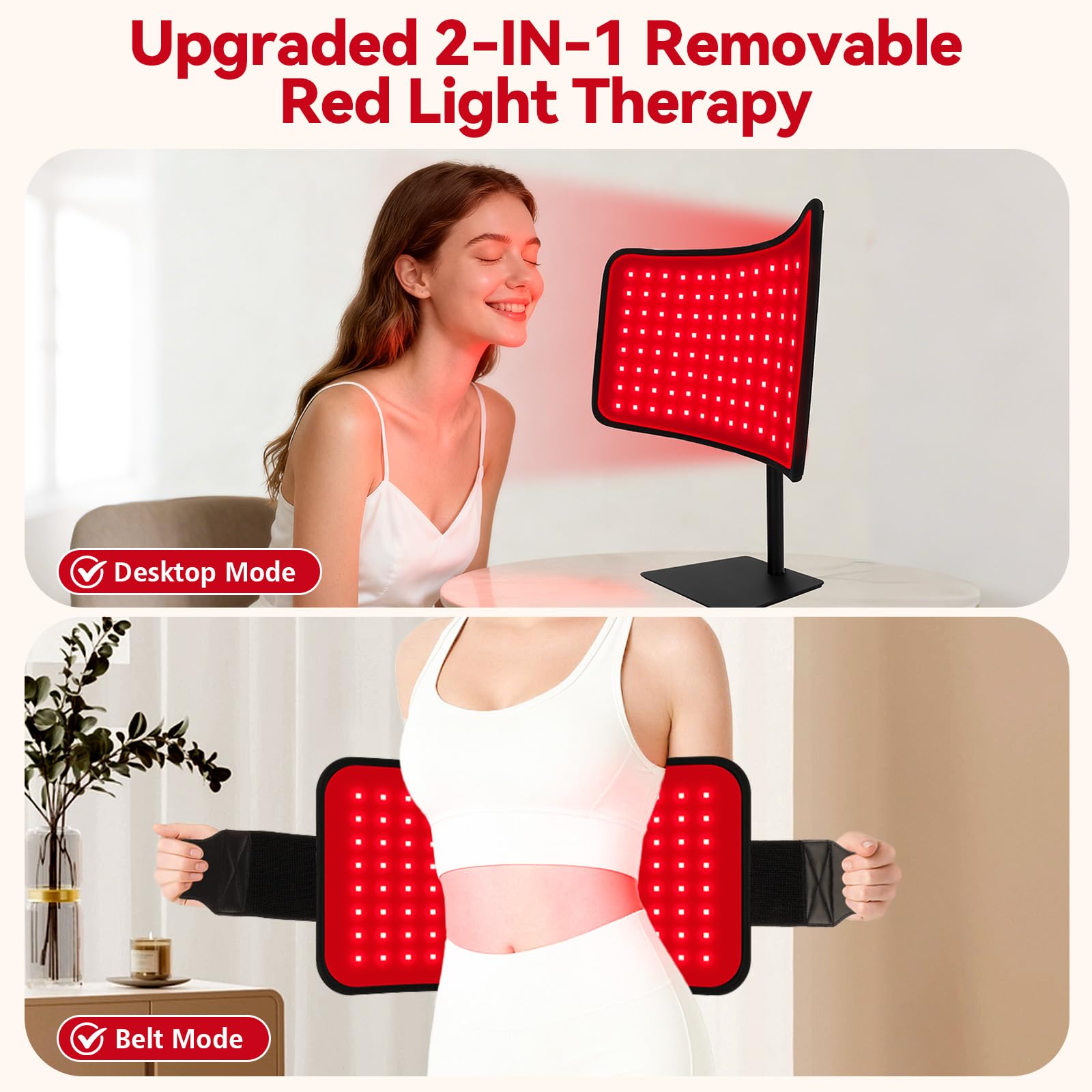 Red Light Therapy for Face Body, 2-in-1 Red Light Panel Device with Belt, 660nm & 850nm Near Infrared Light Therapy Lamp with Remote Control, 5 Adjustable Brightness & Timer for Skin Care, Relaxation