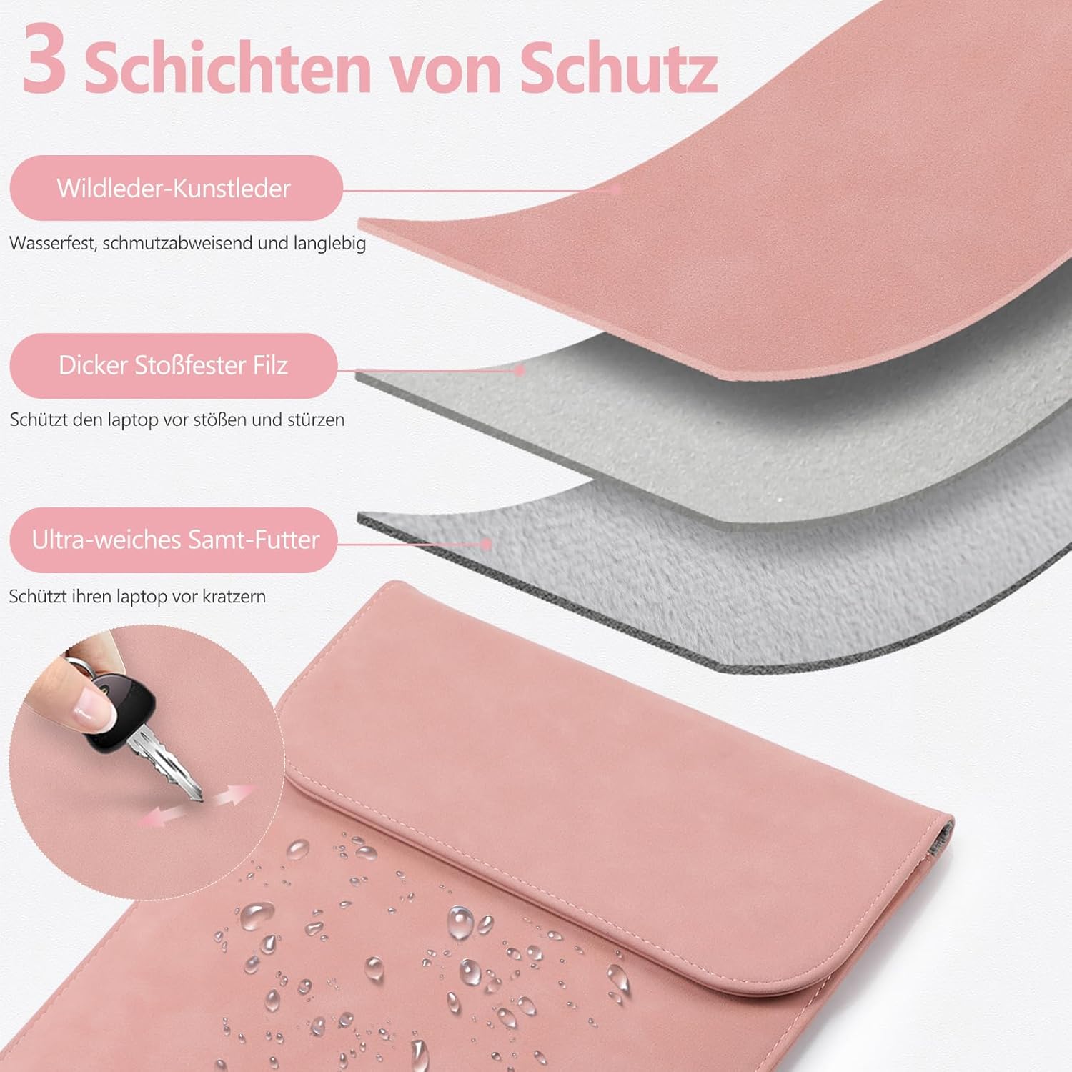 HYZUO 15-16 Inch Laptop Sleeve for MacBook Pro 16 M4/M3/M2/M1 A3403 A3186 A2991 A2780 2026-2019, MacBook Pro 15 2015-2012 A1398, XPS 15, Faux Suede Leather Case with Accessory Bag, Pink - Image 3