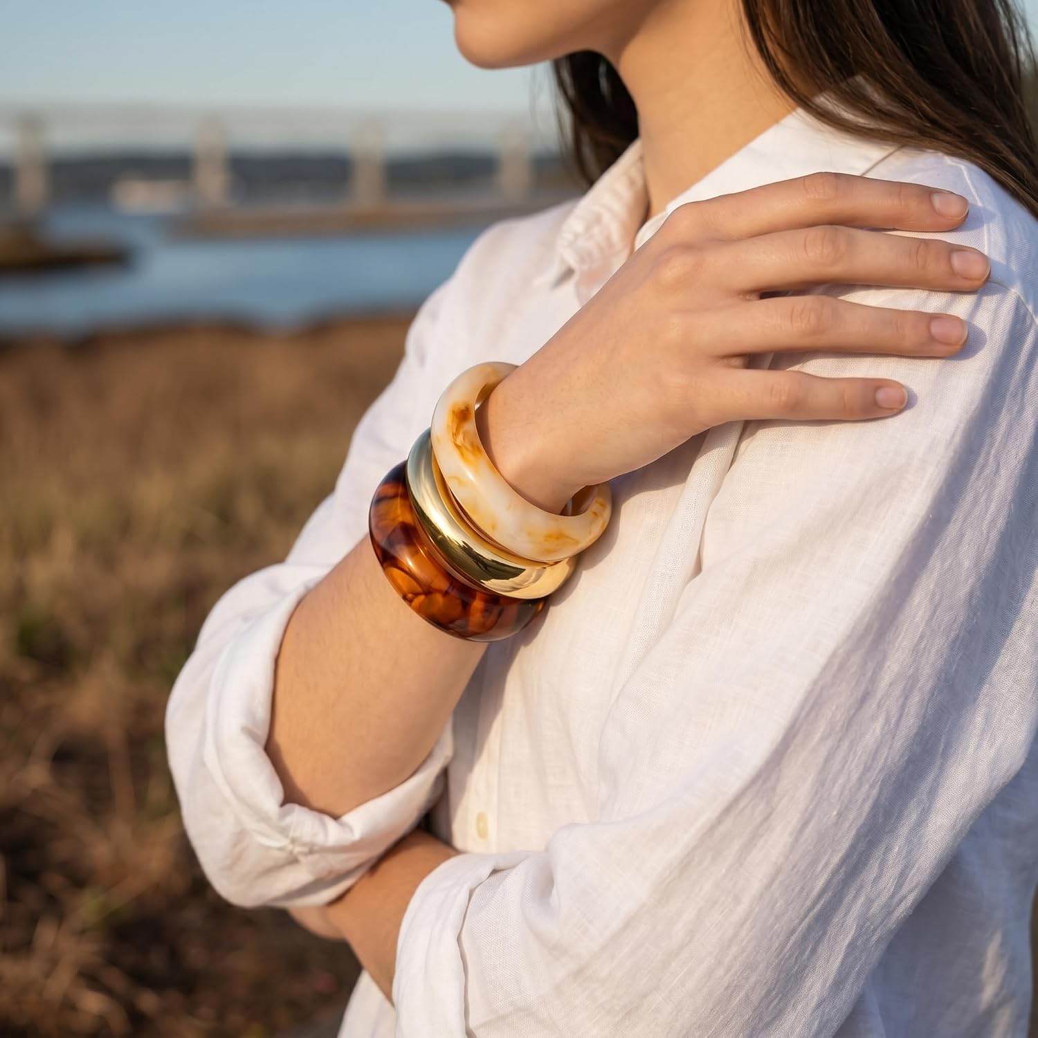 Chunky Acrylic Bangle Bracelet for Women Colorful Resin Bracelets Trendy Stack Statement Cuff Jewelry Gift