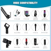 Vista 5 de BILIONE Soporte de micrófono con base ponderada, soporte de micrófono de piso con brazo de boom y bandeja de accesorios para micrófono, soporte