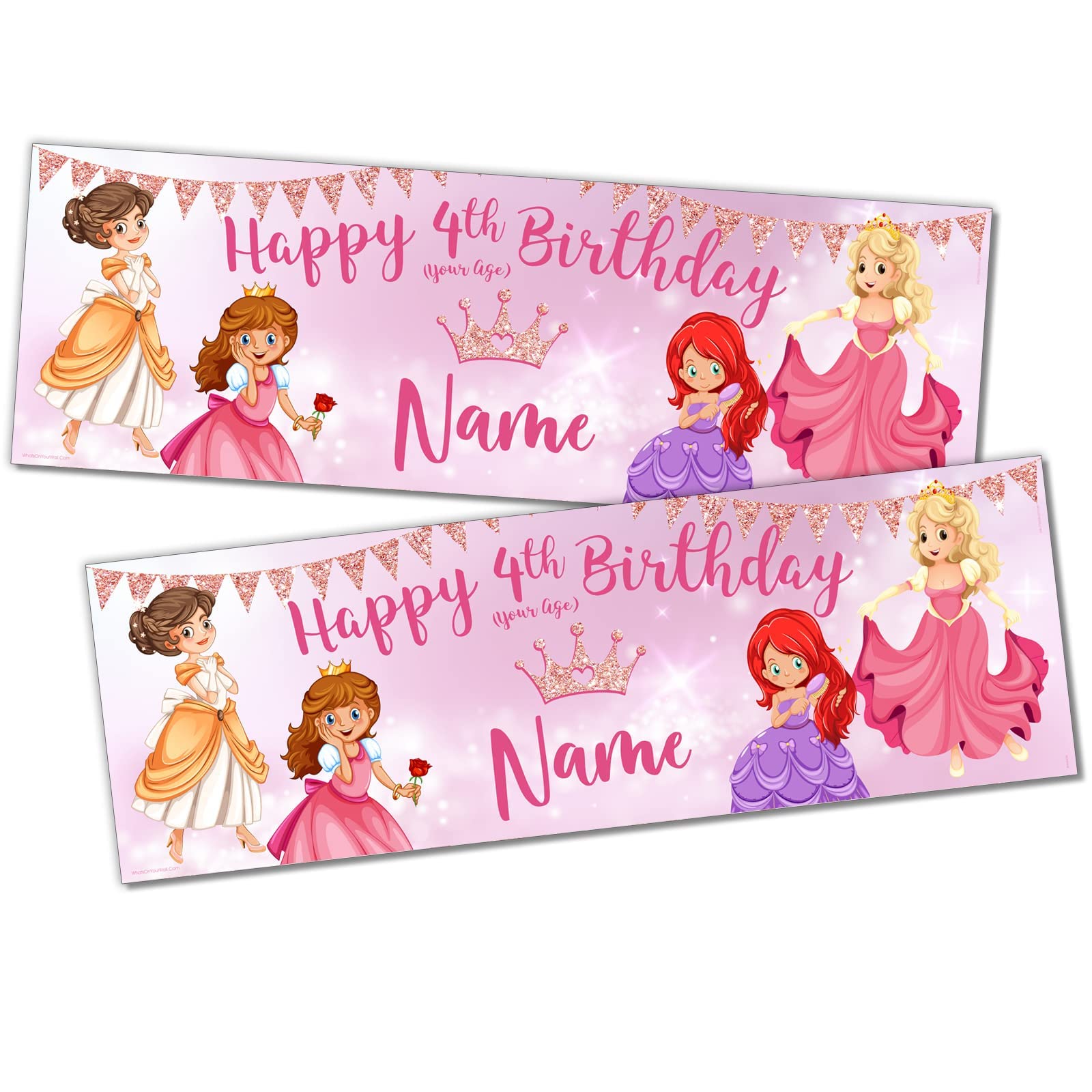 2 x 3FT Small Banner | Personalised Happy Birthday Banners | Personalised Banners Birthday | Birthday Banners for Girls | Personalised Birthday Banners for Girls | Princess Pink