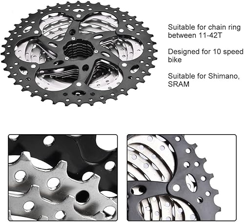 Miniatura 2 de VGEBY Casete de bicicleta, rueda libre de 10 velocidades piñón de bicicleta de montaña 11-42T Casete de amplia relación con llave y tornillo y